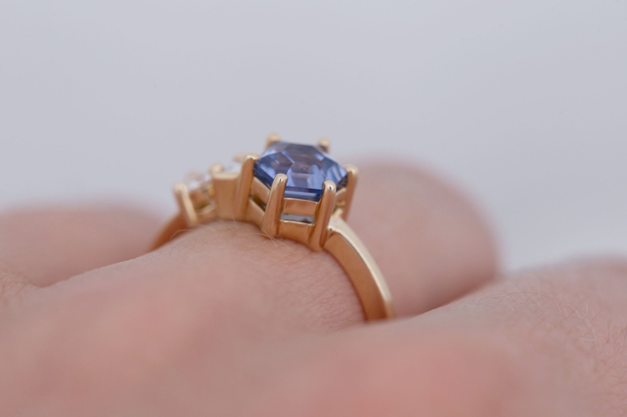 Sireli Ring | Blue Hexagon Sapphire + Diamond Cluster Engagement Ring 1.46 ct | 14k Recycled Gold | One of a Kind
