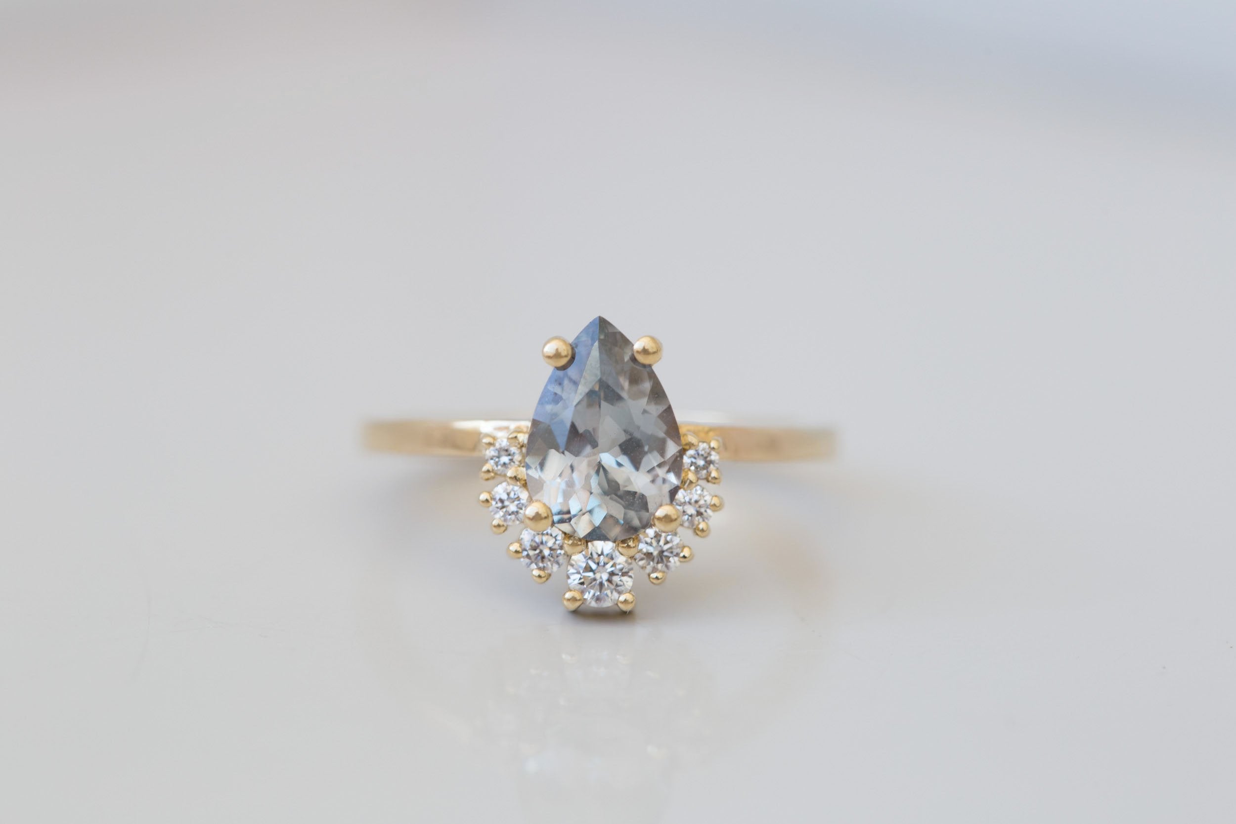 Laurel Ring | Lavender Grey Pear Cut Sapphire + Diamond Cluster Engagement Ring 1.46 ct | 14k Recycled Gold