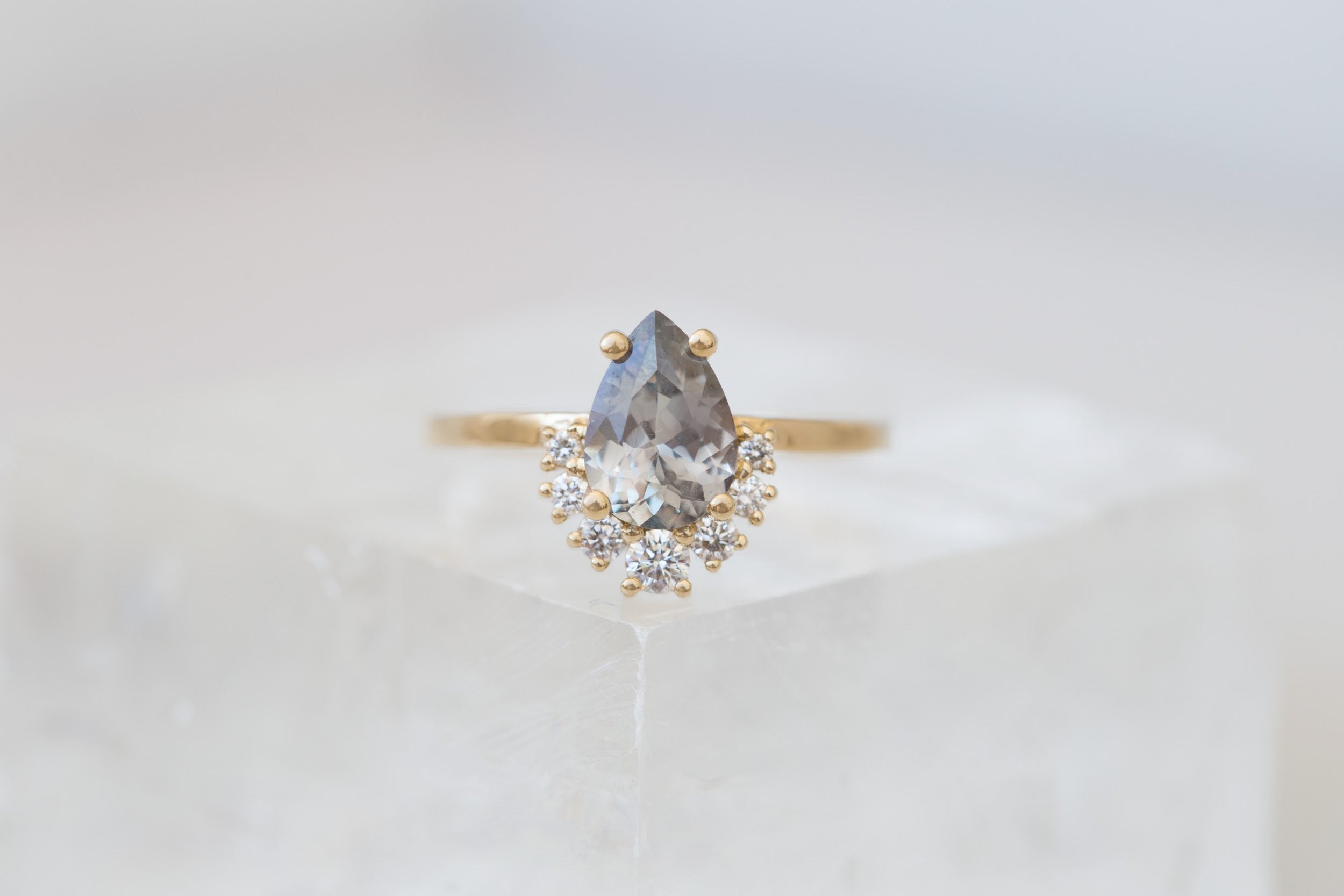 Laurel Ring | Lavender Grey Pear Cut Sapphire + Diamond Cluster Engagement Ring 1.46 ct | 14k Recycled Gold