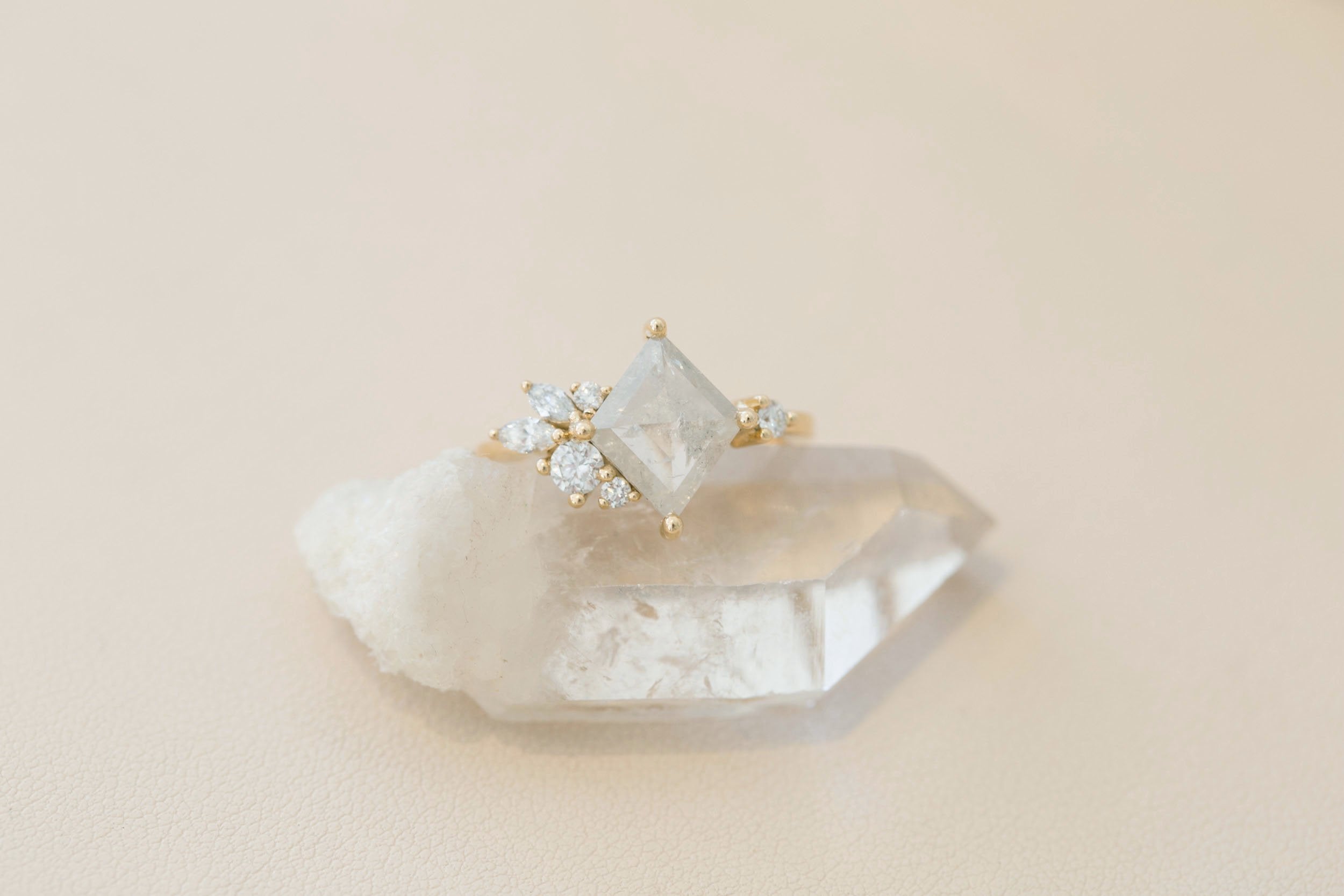 Alden Ring | Silver Diamond Kite + Diamond Cluster Engagement Ring 1.46 ct | 14k Recycled Gold | One of a Kind