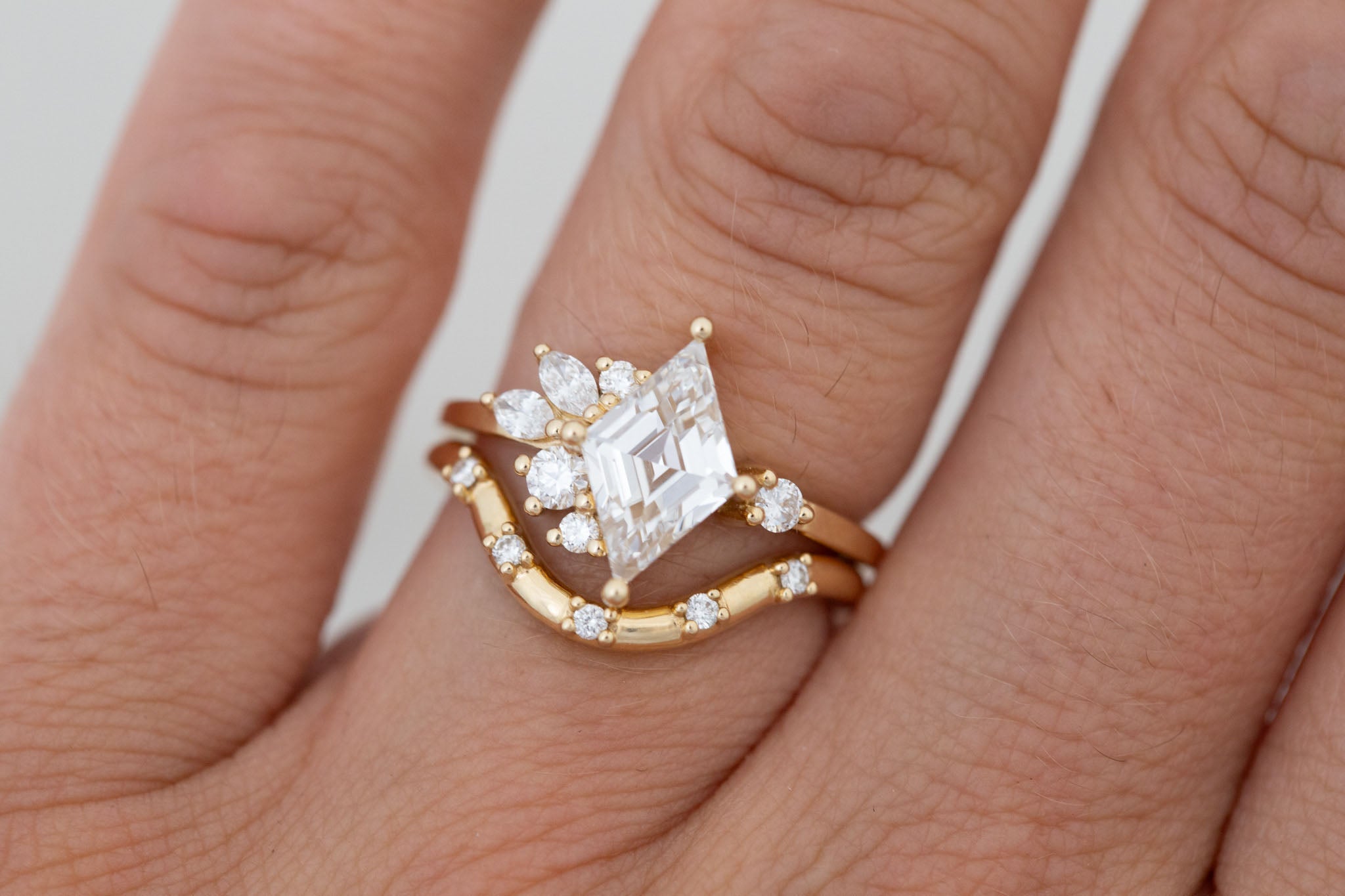 Alden Ring | Lab Diamond Rhombus + Diamond Cluster Engagement Ring 1.48 ct | 14k Recycled Gold | One of a Kind