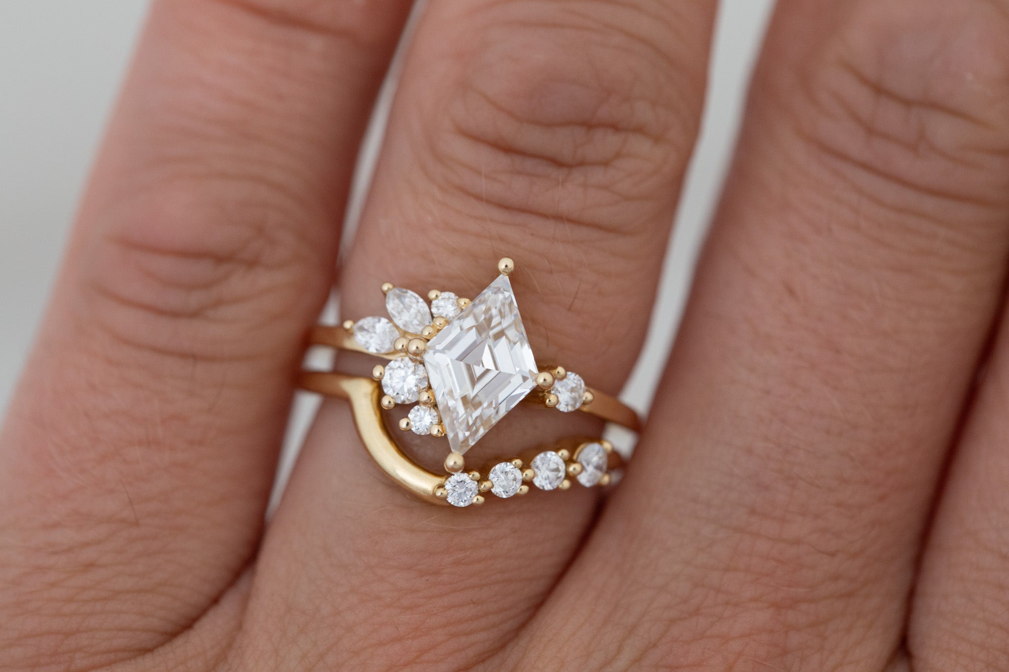 Alden Ring | Lab Diamond Rhombus + Diamond Cluster Engagement Ring 1.48 ct | 14k Recycled Gold | One of a Kind