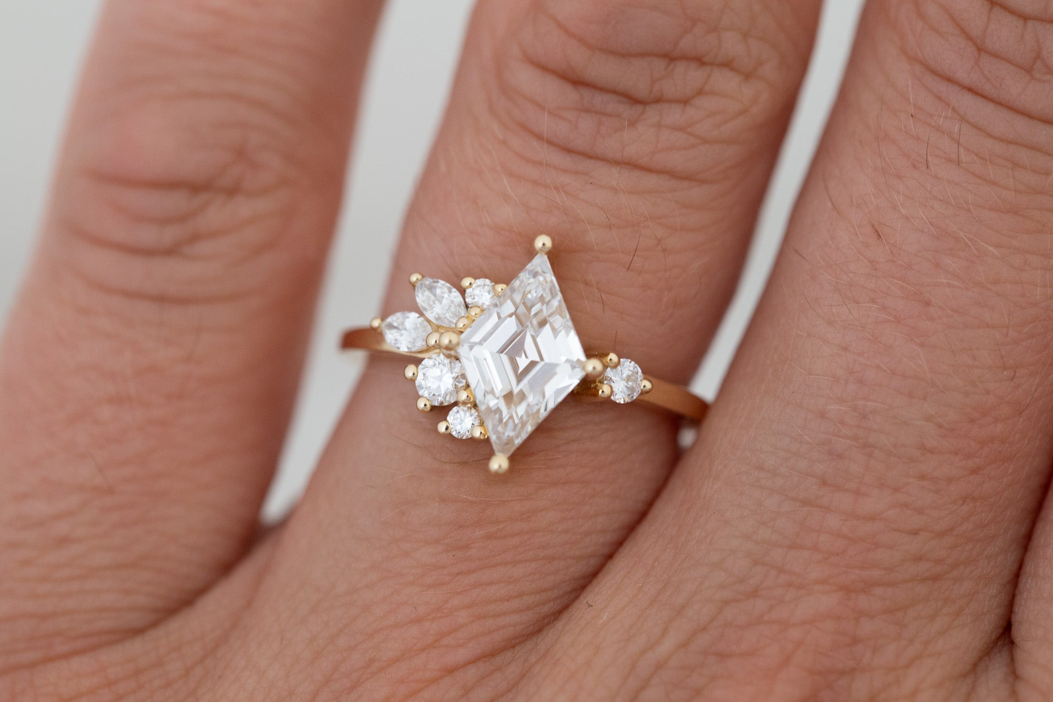 Alden Ring | Lab Diamond Rhombus + Diamond Cluster Engagement Ring 1.48 ct | 14k Recycled Gold | One of a Kind
