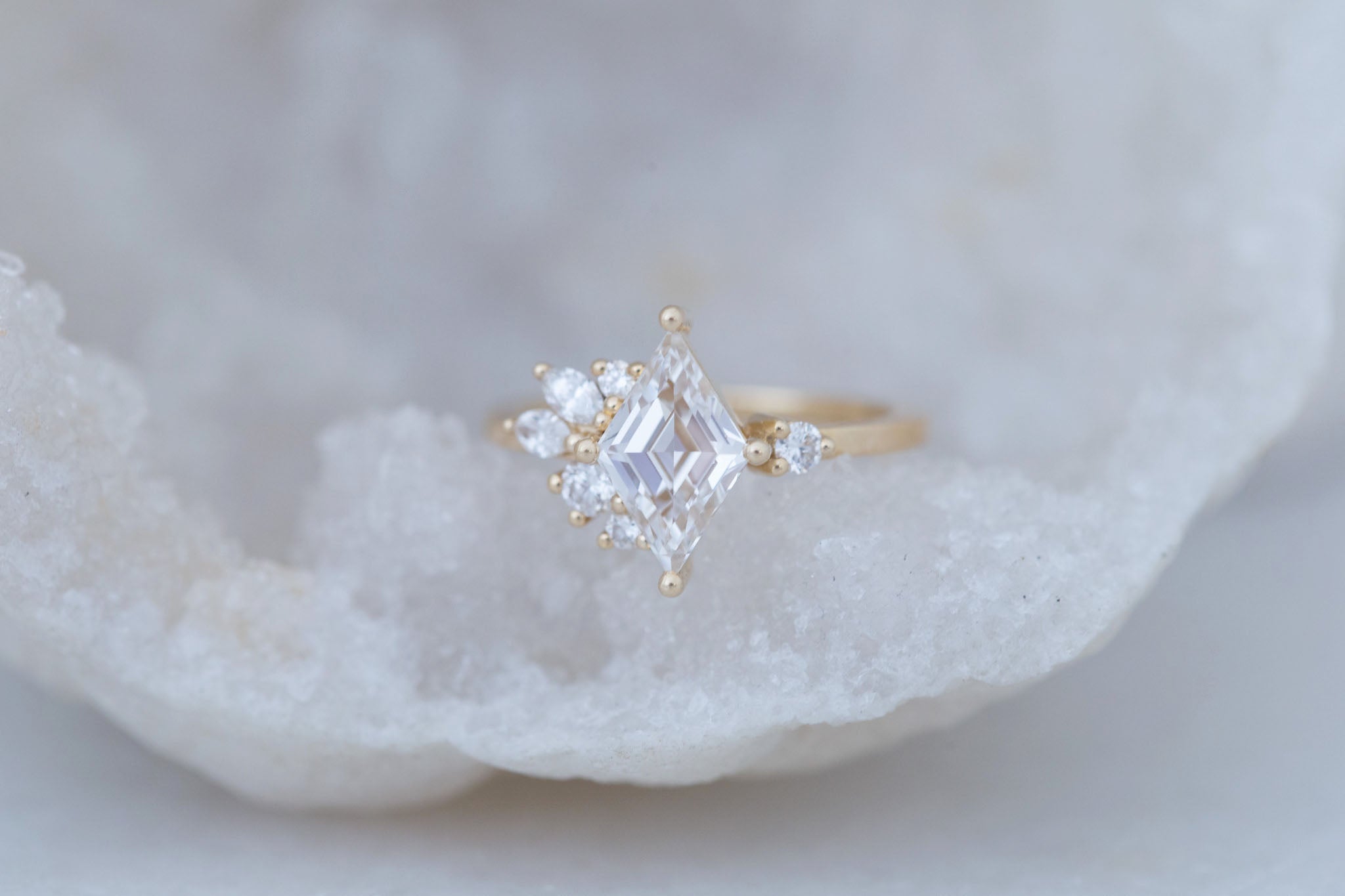Alden Ring | Lab Diamond Rhombus + Diamond Cluster Engagement Ring 1.48 ct | 14k Recycled Gold | One of a Kind