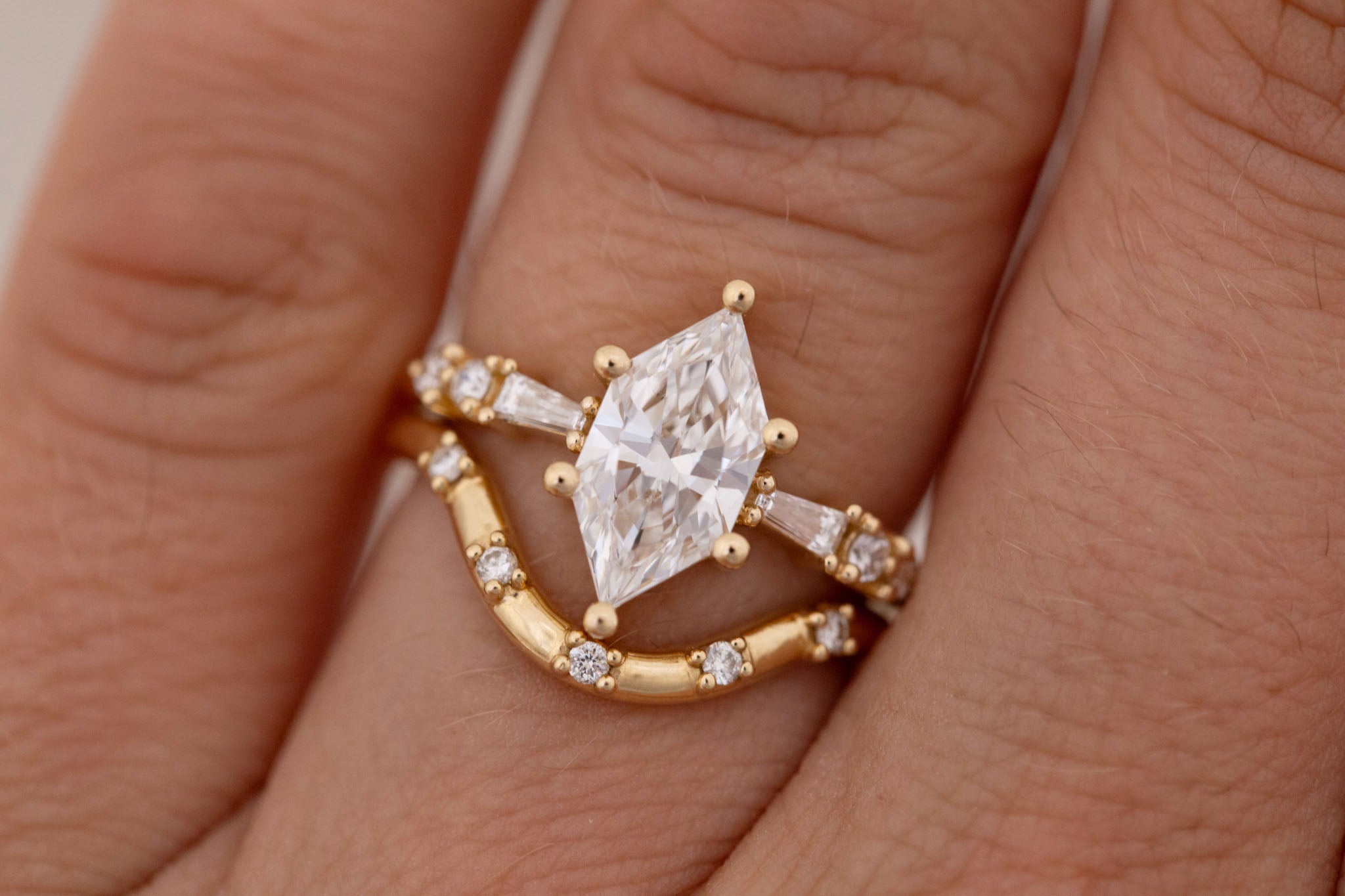 Liesel Ring | Lab Duchess Cut Diamond + Lab Diamond Baguette Accent Engagement Ring 1.48 ct | 14k Recycled Gold | One of a Kind