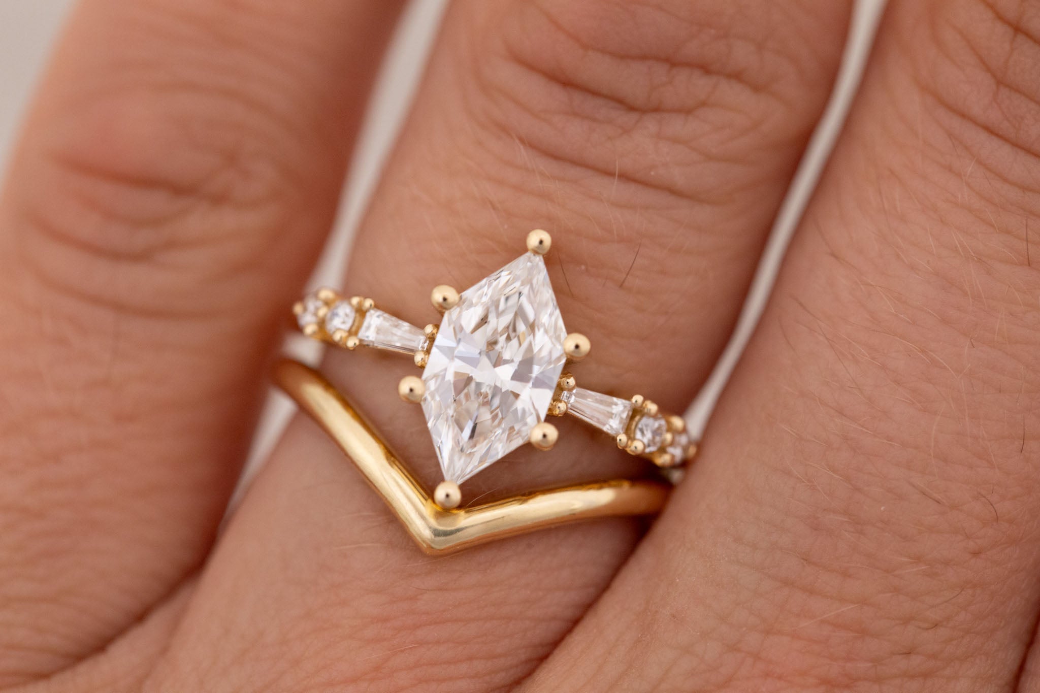 Liesel Ring | Lab Duchess Cut Diamond + Lab Diamond Baguette Accent Engagement Ring 1.48 ct | 14k Recycled Gold | One of a Kind