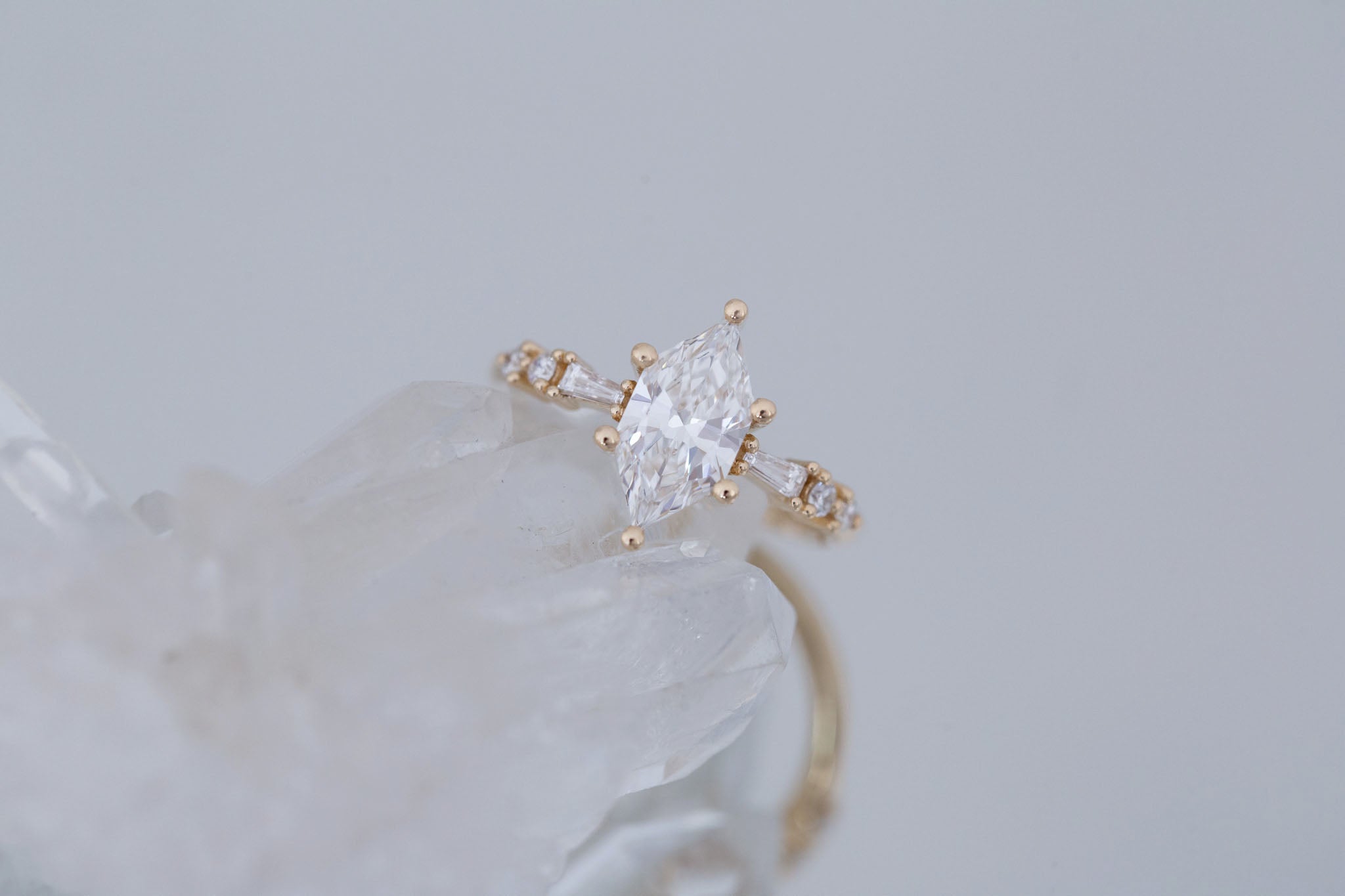 Liesel Ring | Lab Duchess Cut Diamond + Lab Diamond Baguette Accent Engagement Ring 1.48 ct | 14k Recycled Gold | One of a Kind