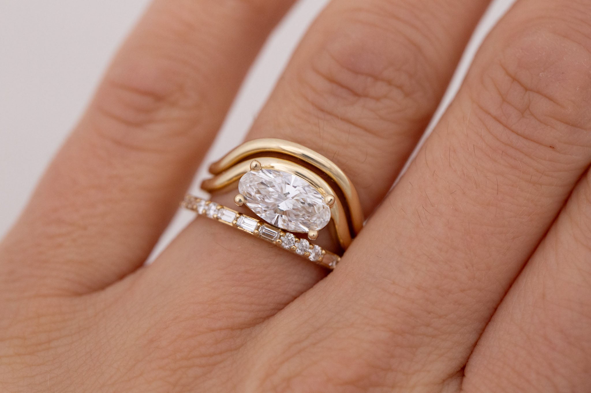 Hayes Ring | Lab Moval Solitaire + Double Curved Band Engagement Ring 1.50 ct | 14k Recycled Gold | One of a Kind