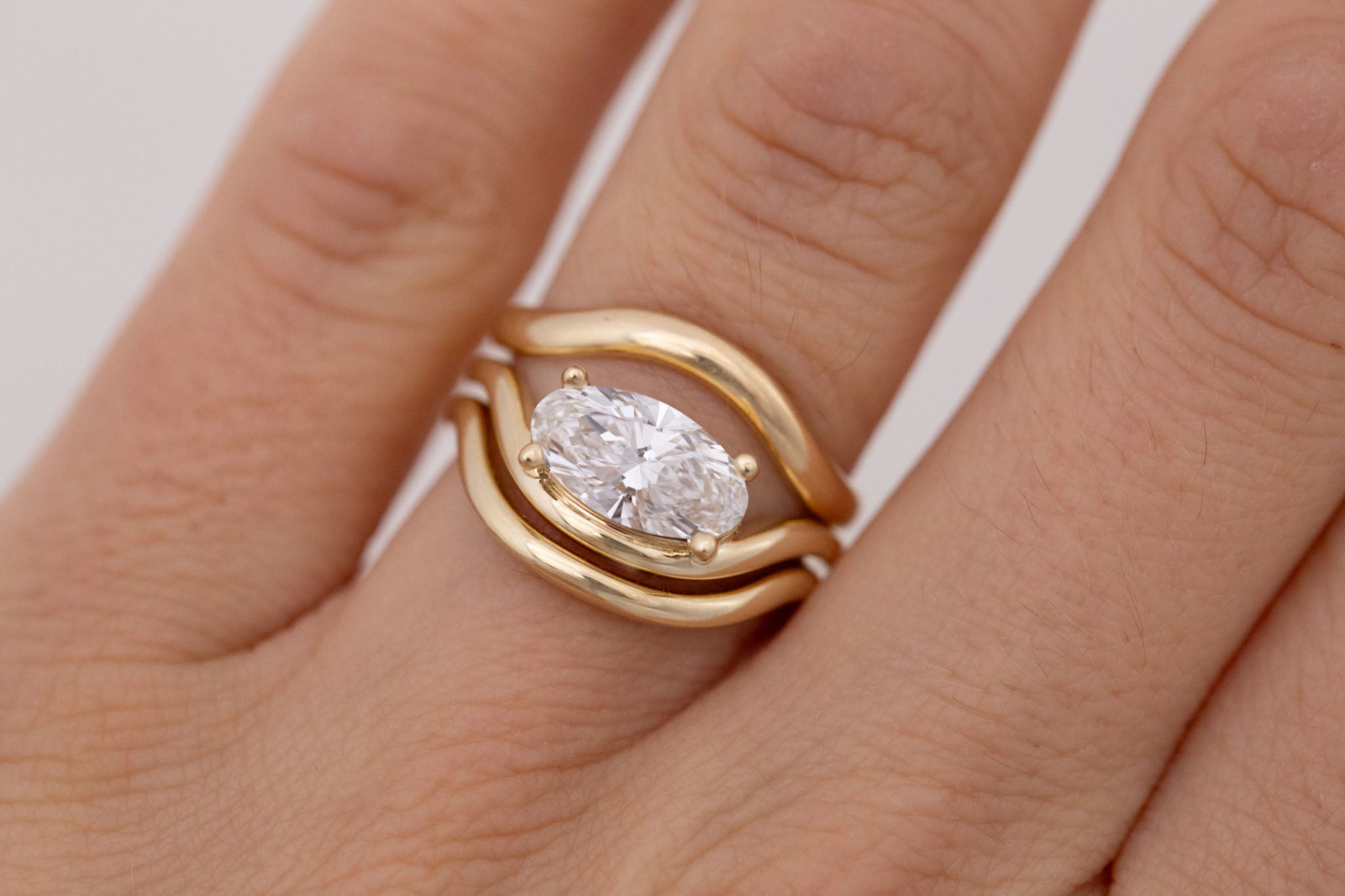 Hayes Ring | Lab Moval Solitaire + Double Curved Band Engagement Ring 1.50 ct | 14k Recycled Gold | One of a Kind