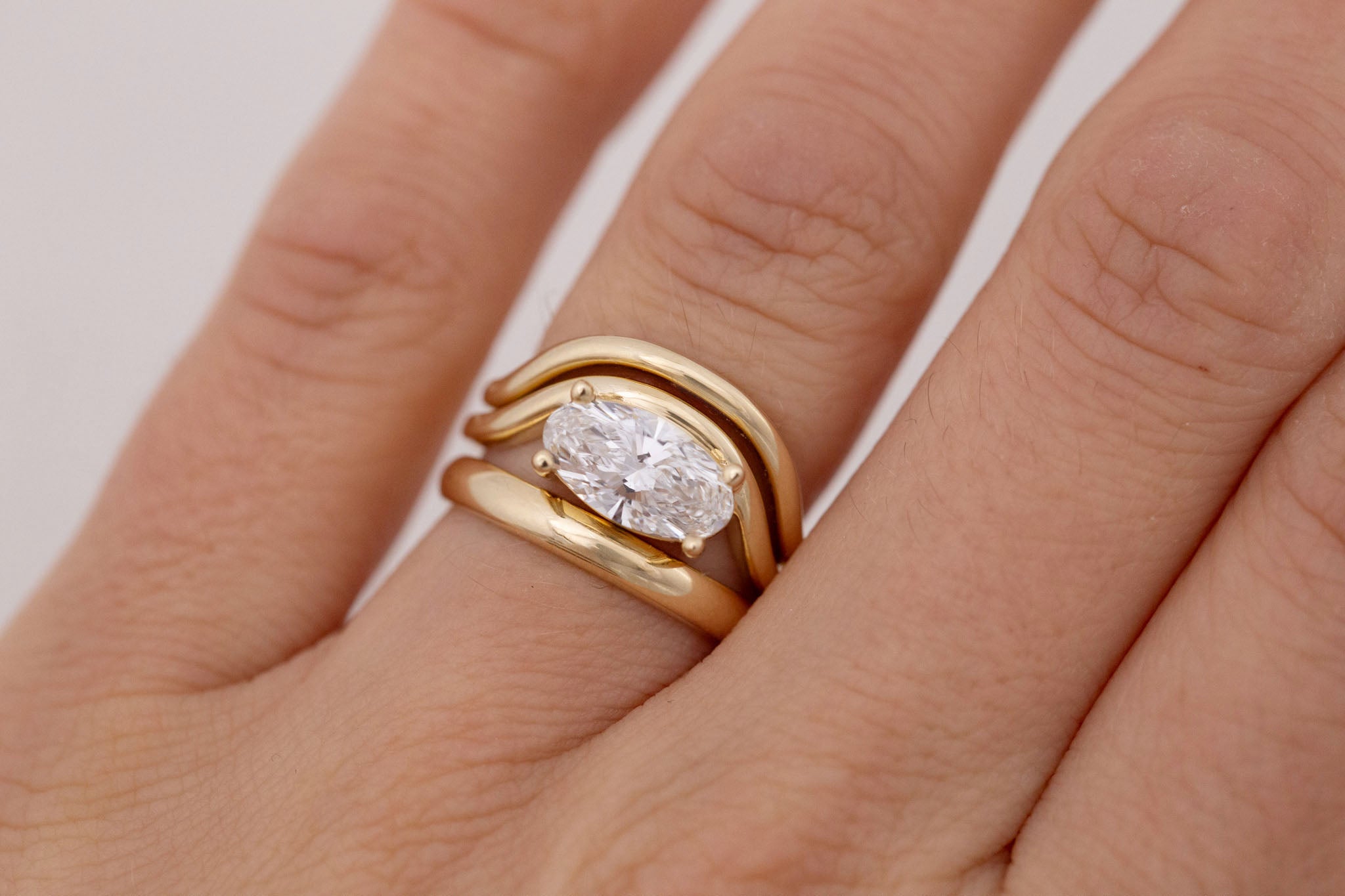 Hayes Ring | Lab Moval Solitaire + Double Curved Band Engagement Ring 1.50 ct | 14k Recycled Gold | One of a Kind