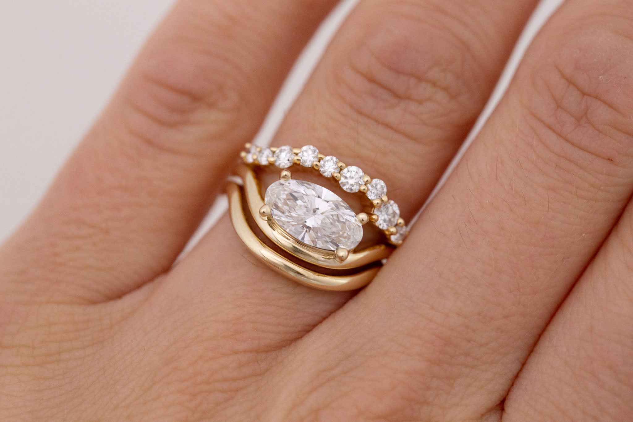 Hayes Ring | Lab Moval Solitaire + Double Curved Band Engagement Ring 1.50 ct | 14k Recycled Gold | One of a Kind