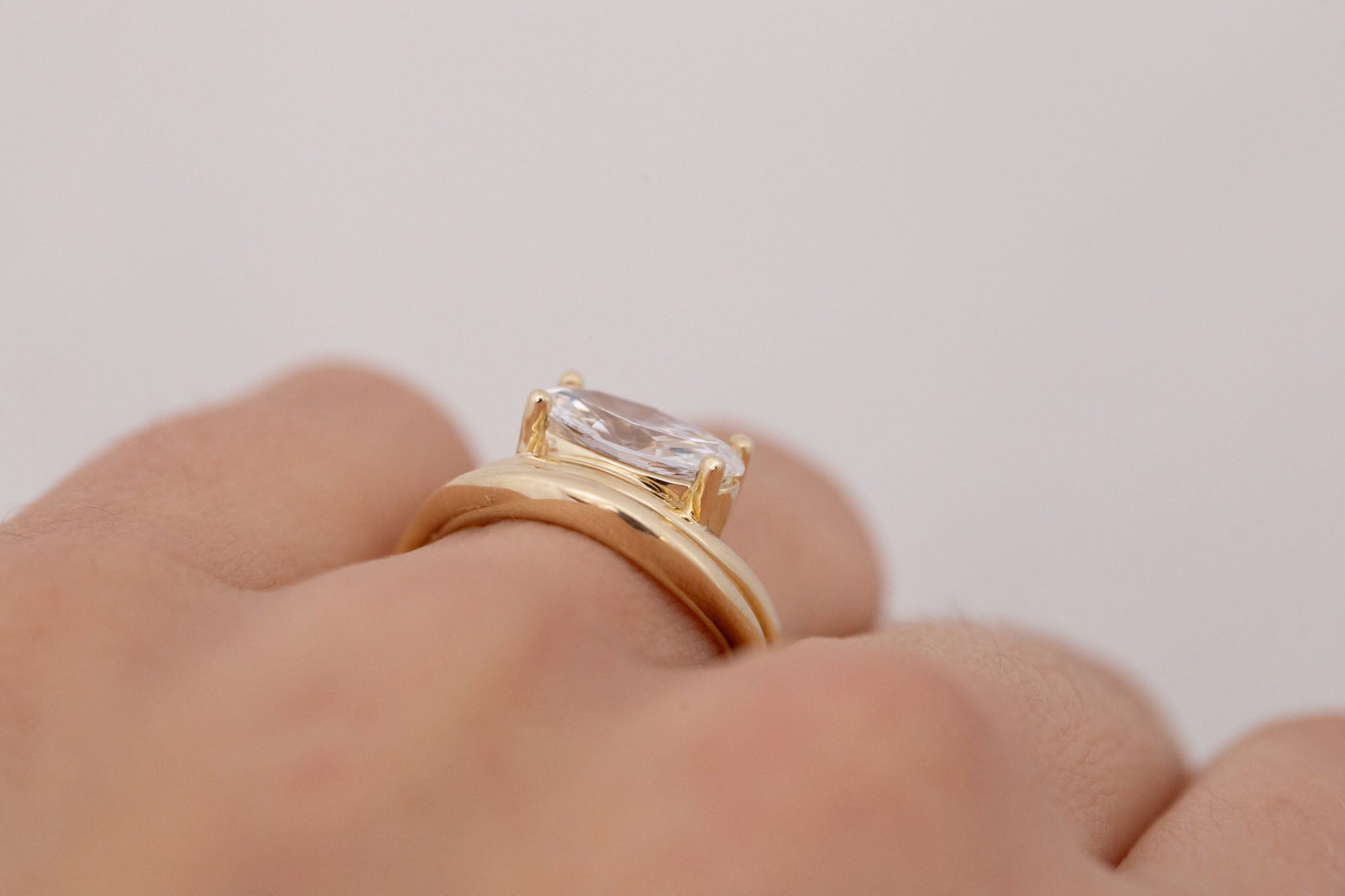 Hayes Ring | Lab Moval Solitaire + Double Curved Band Engagement Ring 1.50 ct | 14k Recycled Gold | One of a Kind