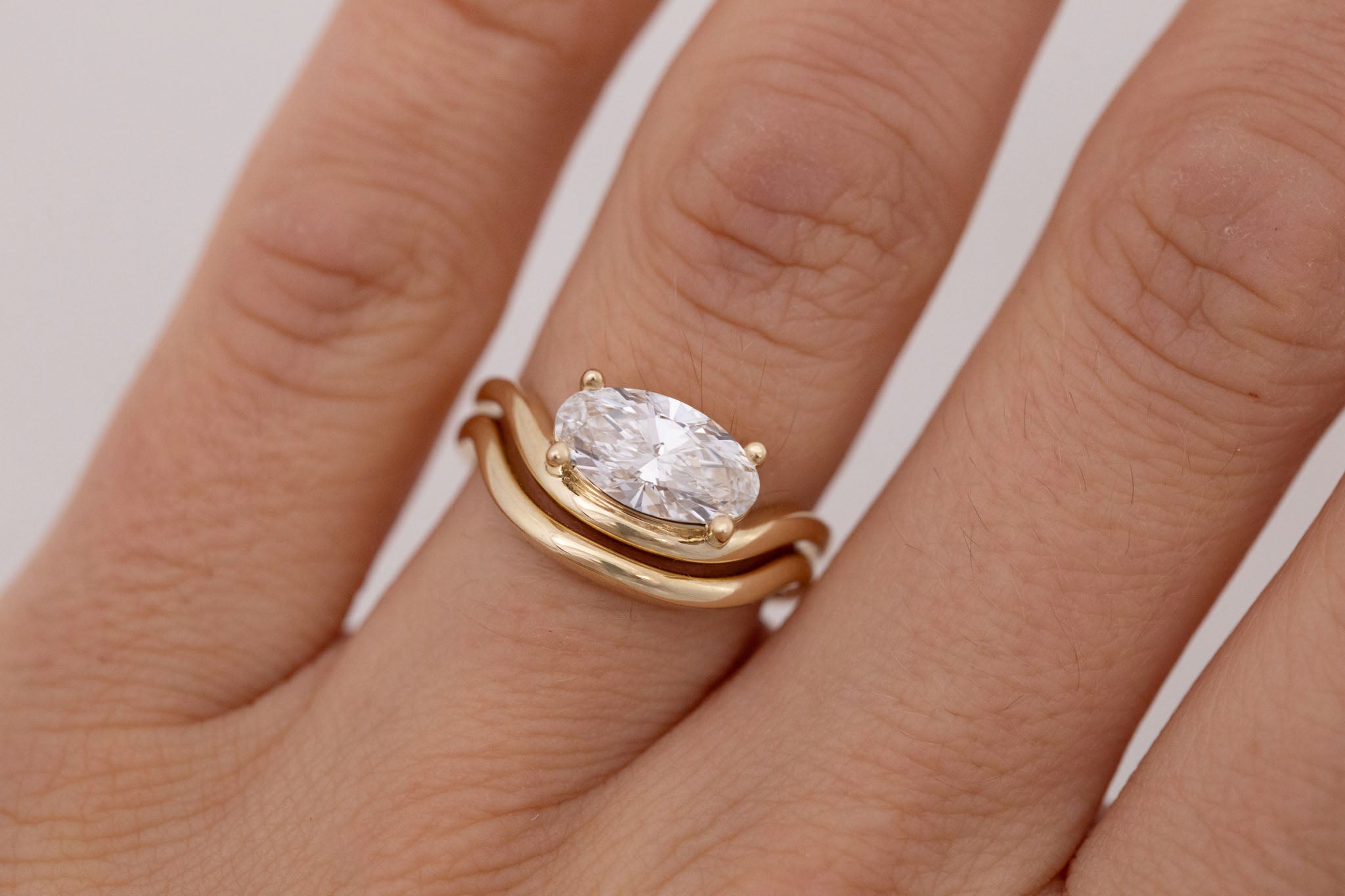 Hayes Ring | Lab Moval Solitaire + Double Curved Band Engagement Ring 1.50 ct | 14k Recycled Gold | One of a Kind