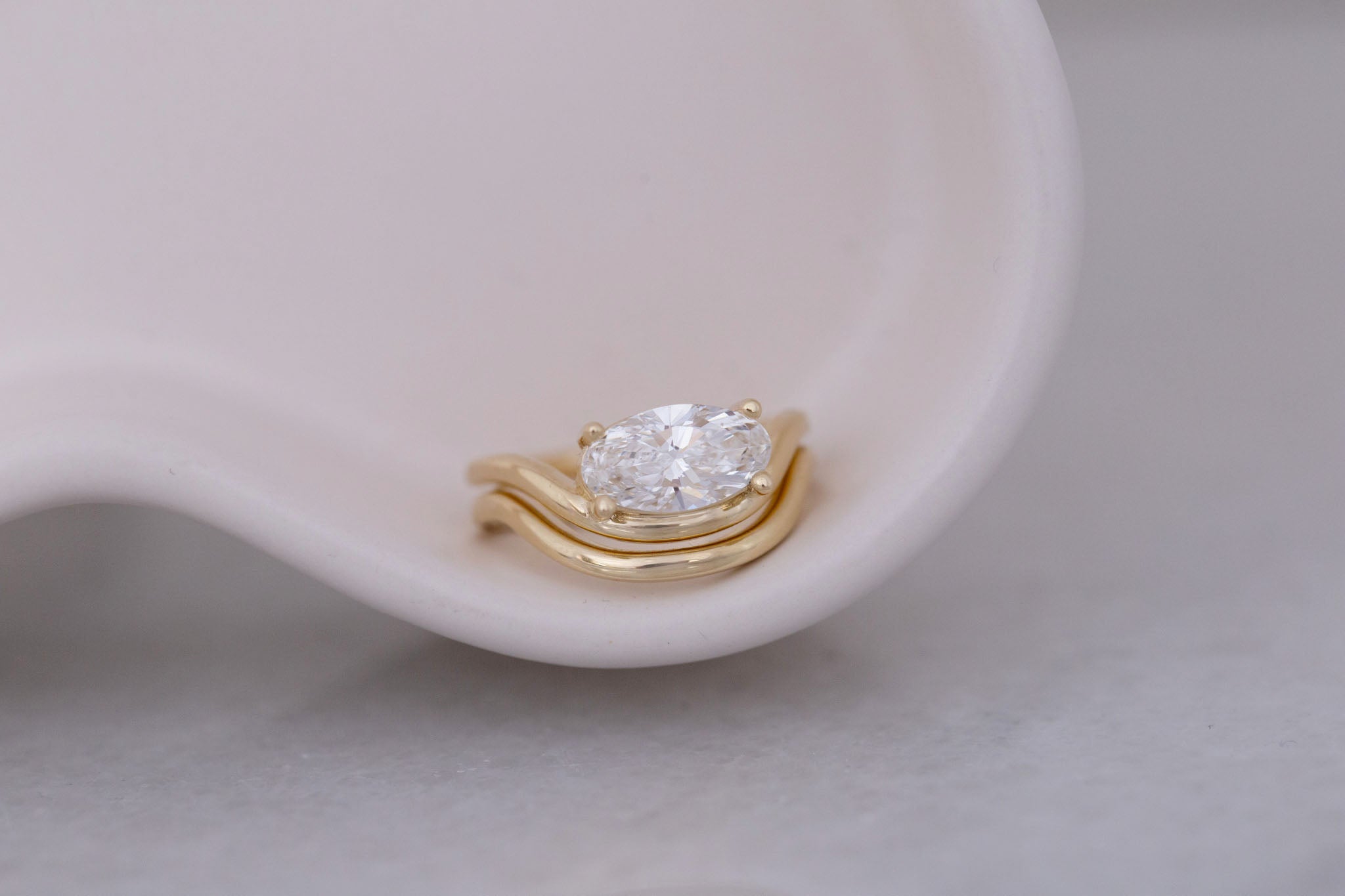 Hayes Ring | Lab Moval Solitaire + Double Curved Band Engagement Ring 1.50 ct | 14k Recycled Gold | One of a Kind