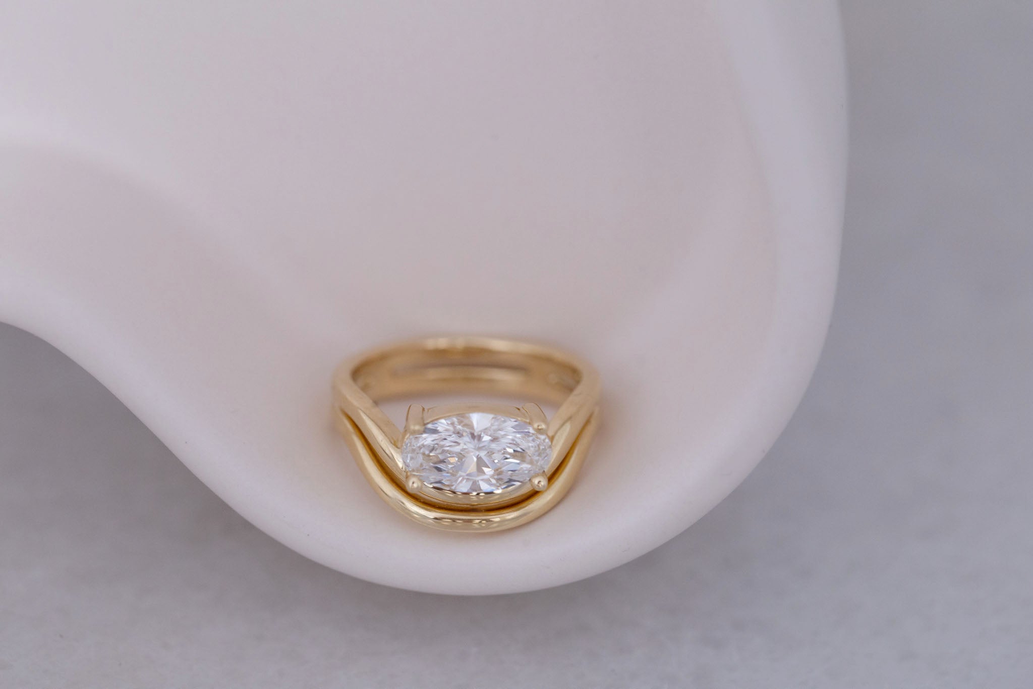 Hayes Ring | Lab Moval Solitaire + Double Curved Band Engagement Ring 1.50 ct | 14k Recycled Gold | One of a Kind
