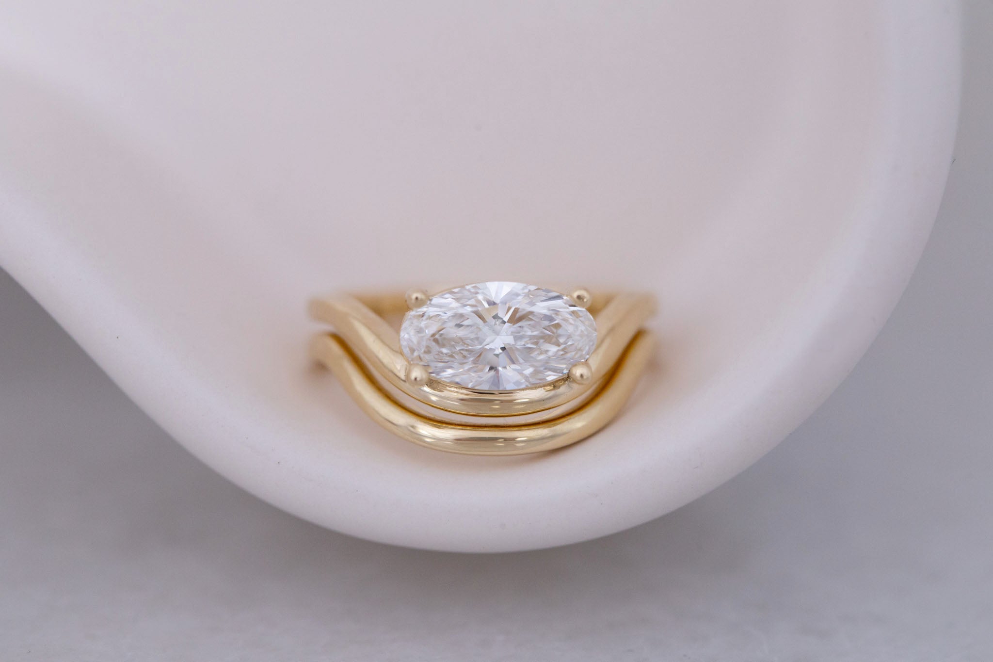 Hayes Ring | Lab Moval Solitaire + Double Curved Band Engagement Ring 1.50 ct | 14k Recycled Gold | One of a Kind