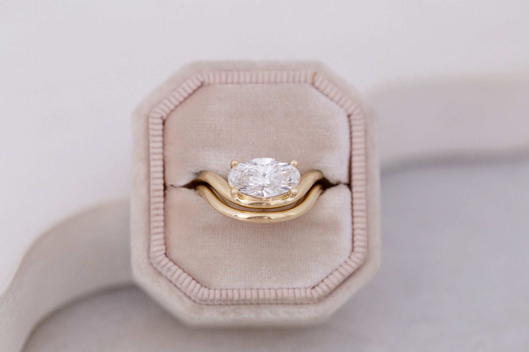 Hayes Ring | Lab Moval Solitaire + Double Curved Band Engagement Ring 1.50 ct | 14k Recycled Gold | One of a Kind