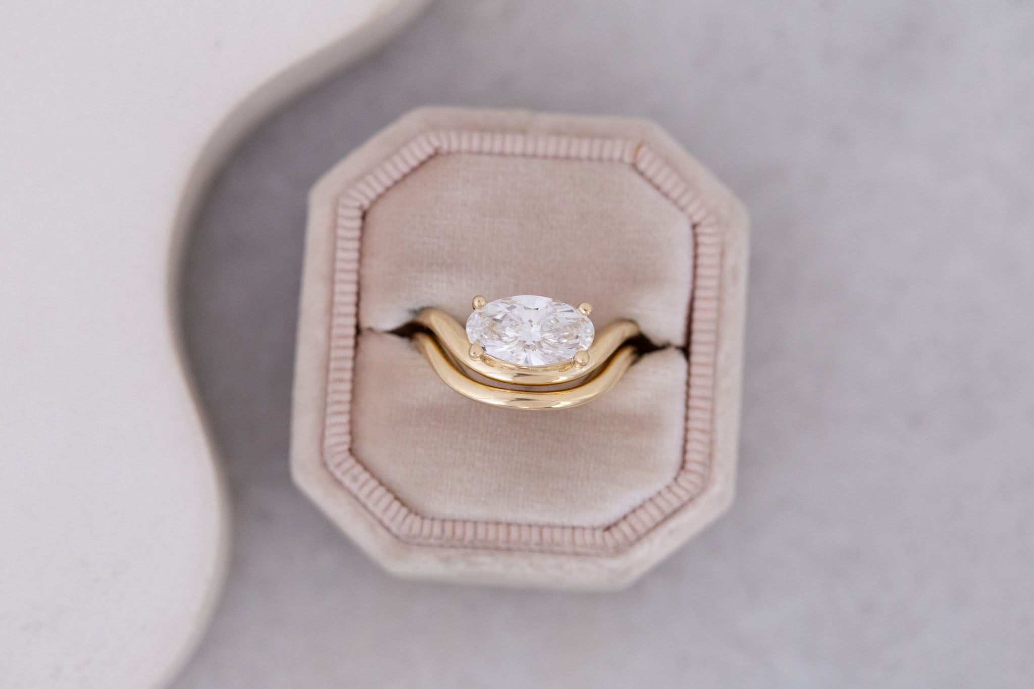 Hayes Ring | Lab Moval Solitaire + Double Curved Band Engagement Ring 1.50 ct | 14k Recycled Gold | One of a Kind