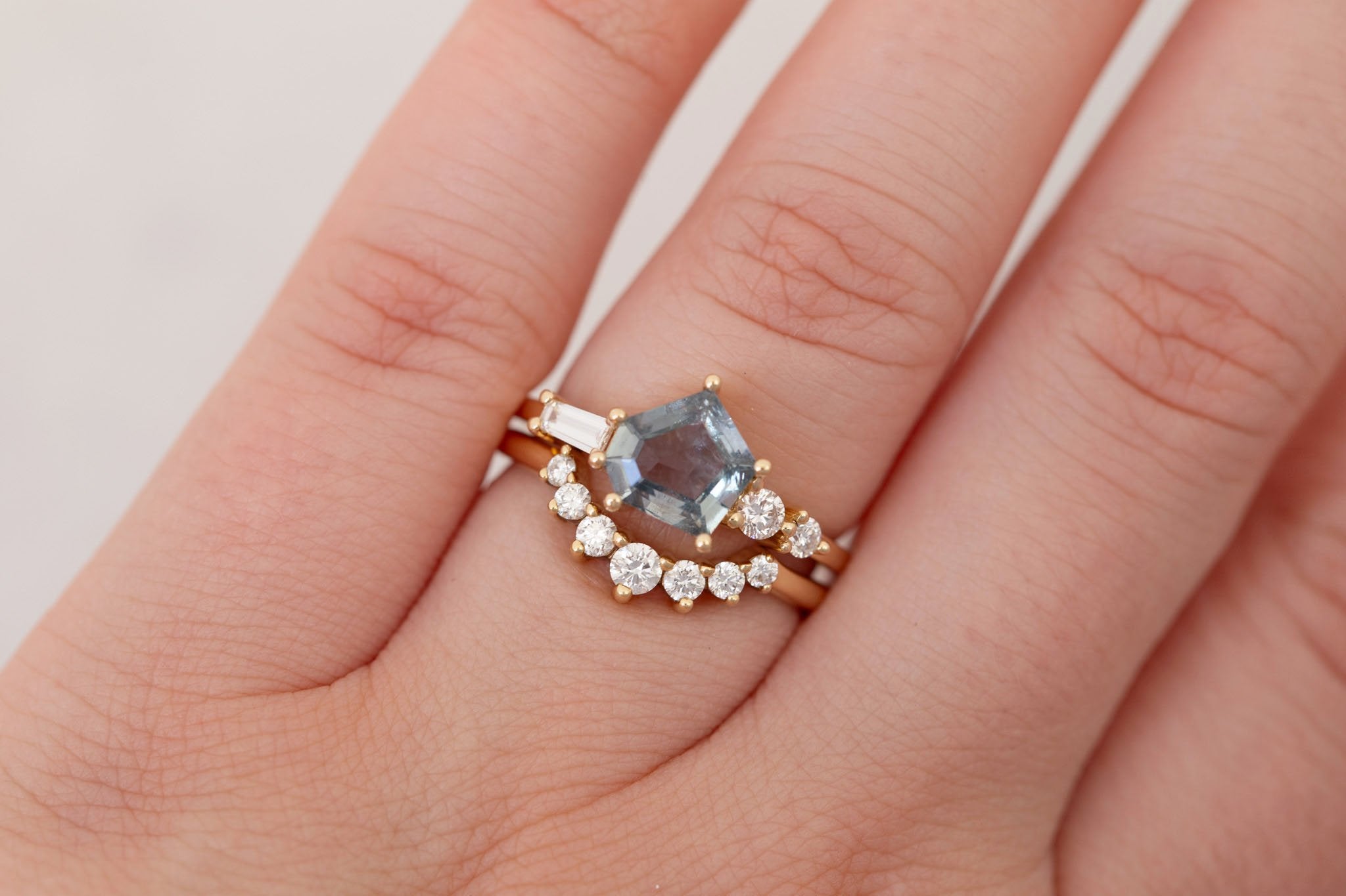 Alina Ring | Blue-Grey Geometric Montana Sapphire + Diamond Cluster Engagement Ring 1.50 ct | 14k Recycled Gold | One of a Kind
