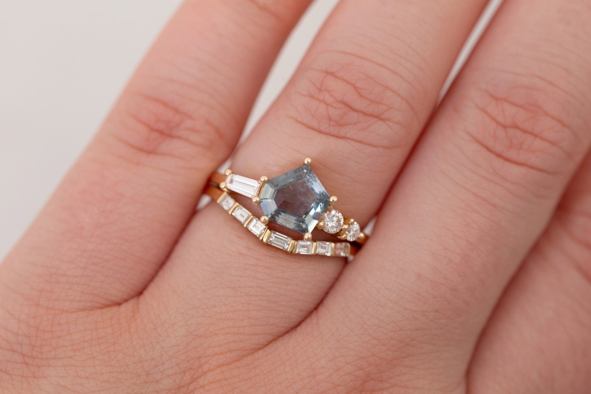 Alina Ring | Blue-Grey Geometric Montana Sapphire + Diamond Cluster Engagement Ring 1.50 ct | 14k Recycled Gold | One of a Kind