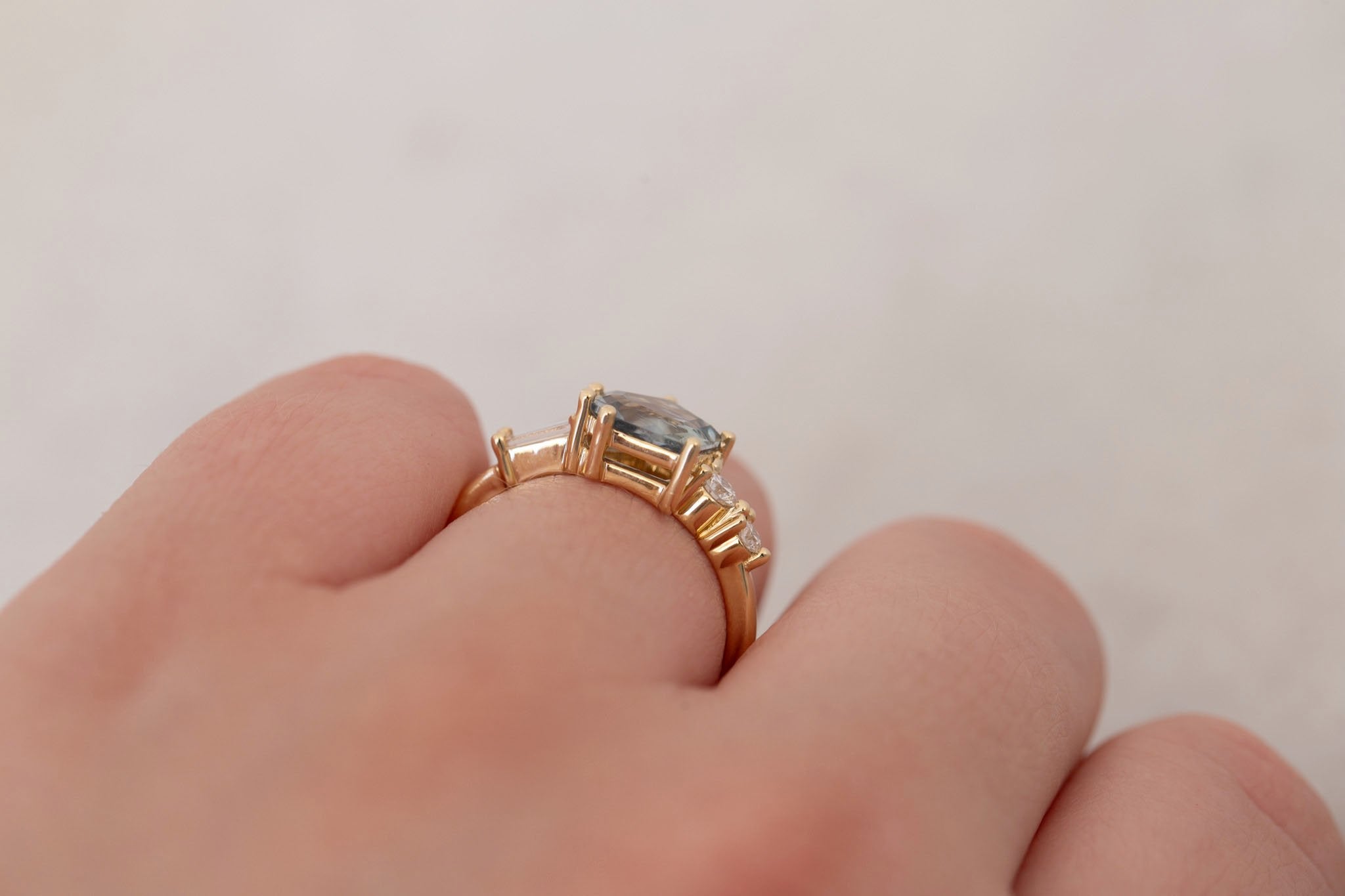 Alina Ring | Blue-Grey Geometric Montana Sapphire + Diamond Cluster Engagement Ring 1.50 ct | 14k Recycled Gold | One of a Kind