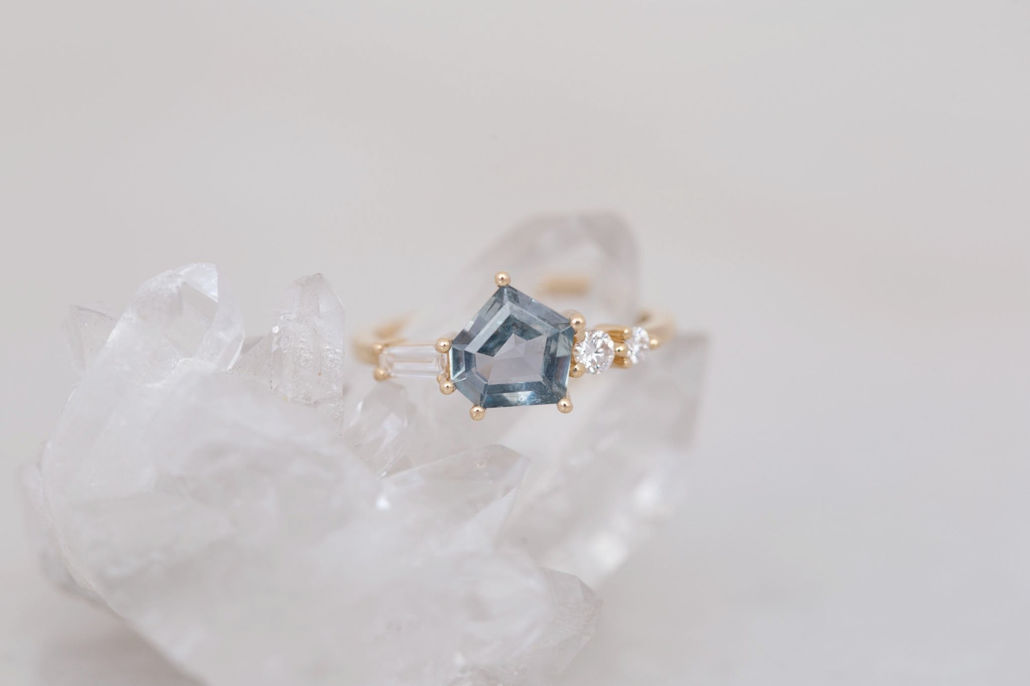 Alina Ring | Blue-Grey Geometric Montana Sapphire + Diamond Cluster Engagement Ring 1.50 ct | 14k Recycled Gold | One of a Kind