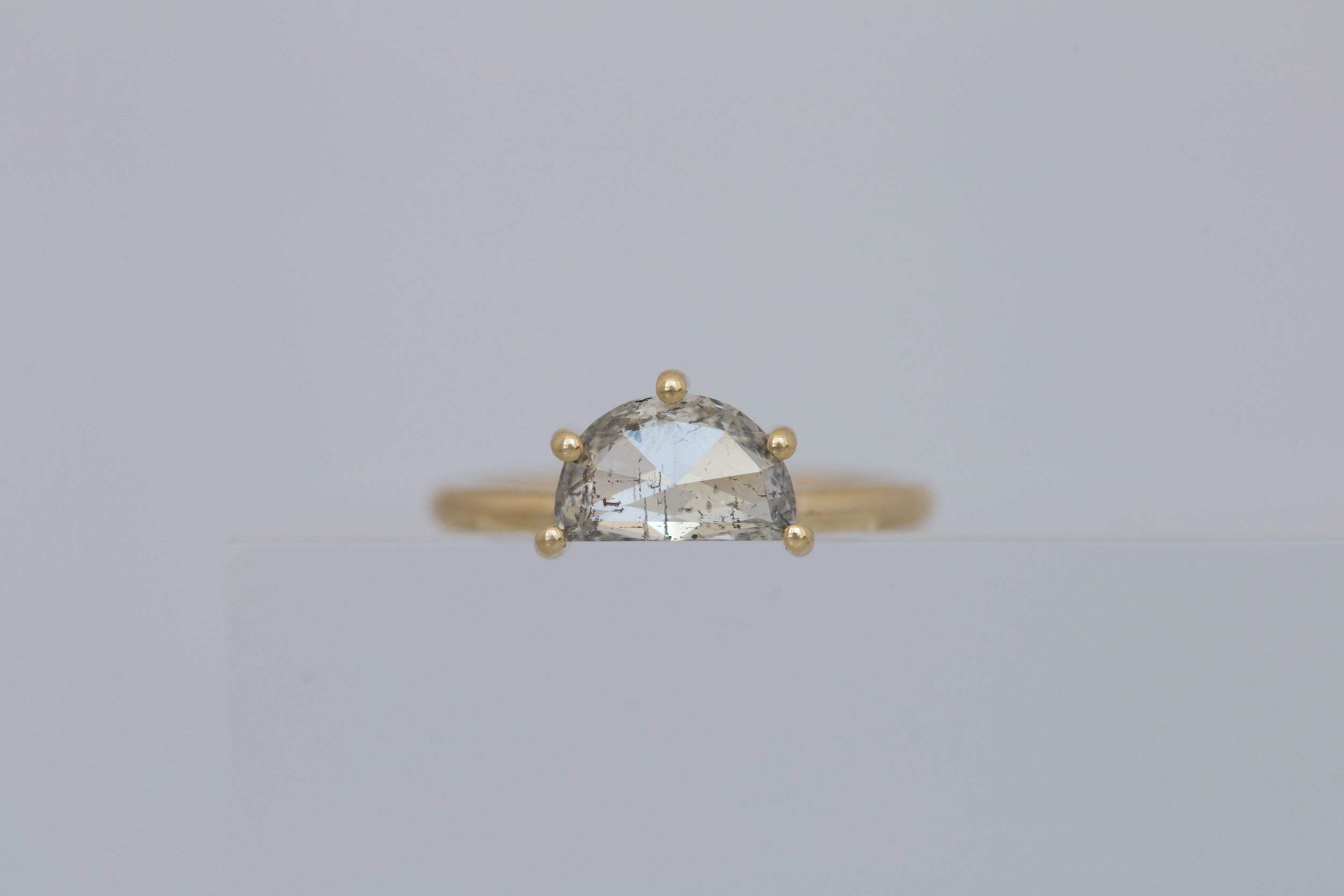 Briar Ring | Salt and Pepper Half Moon Solitaire Engagement Ring 1.50 ct | 14k Recycled Gold | One of a Kind