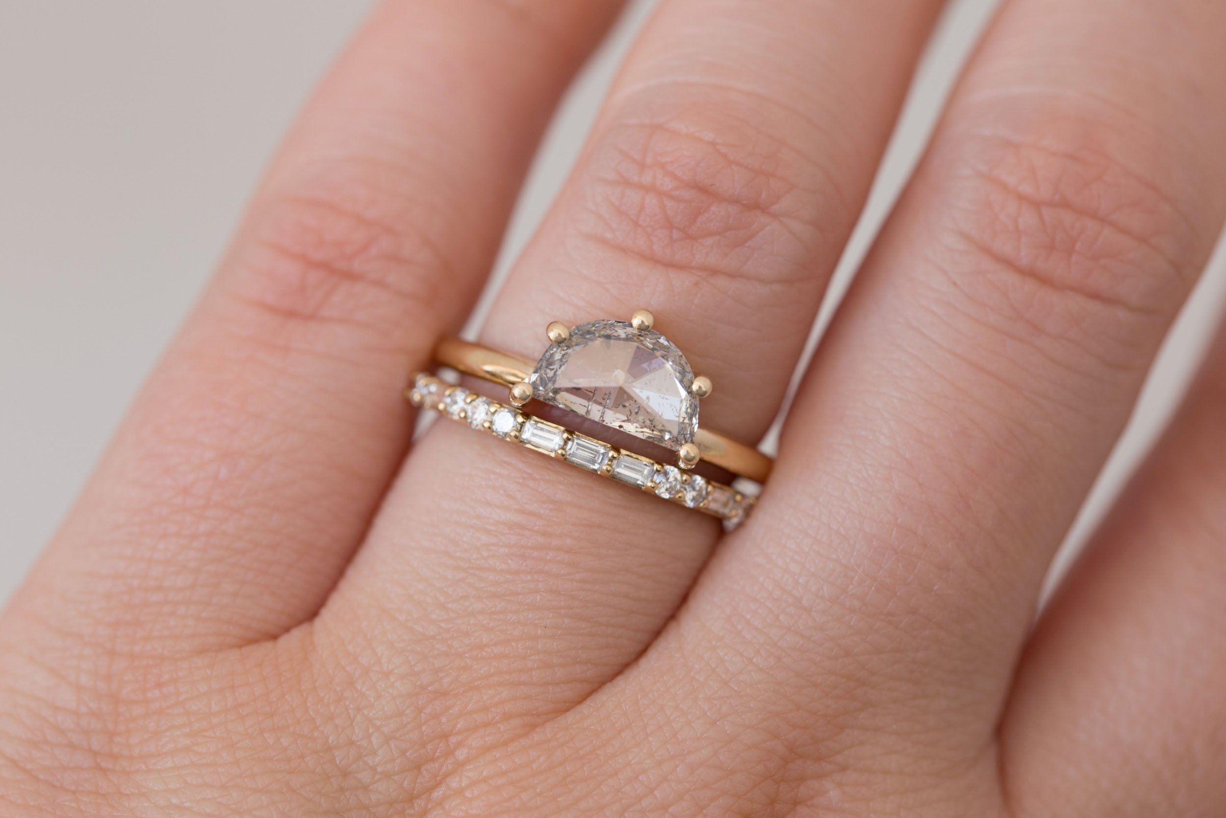 Briar Ring | Salt and Pepper Half Moon Solitaire Engagement Ring 1.50 ct | 14k Recycled Gold | One of a Kind