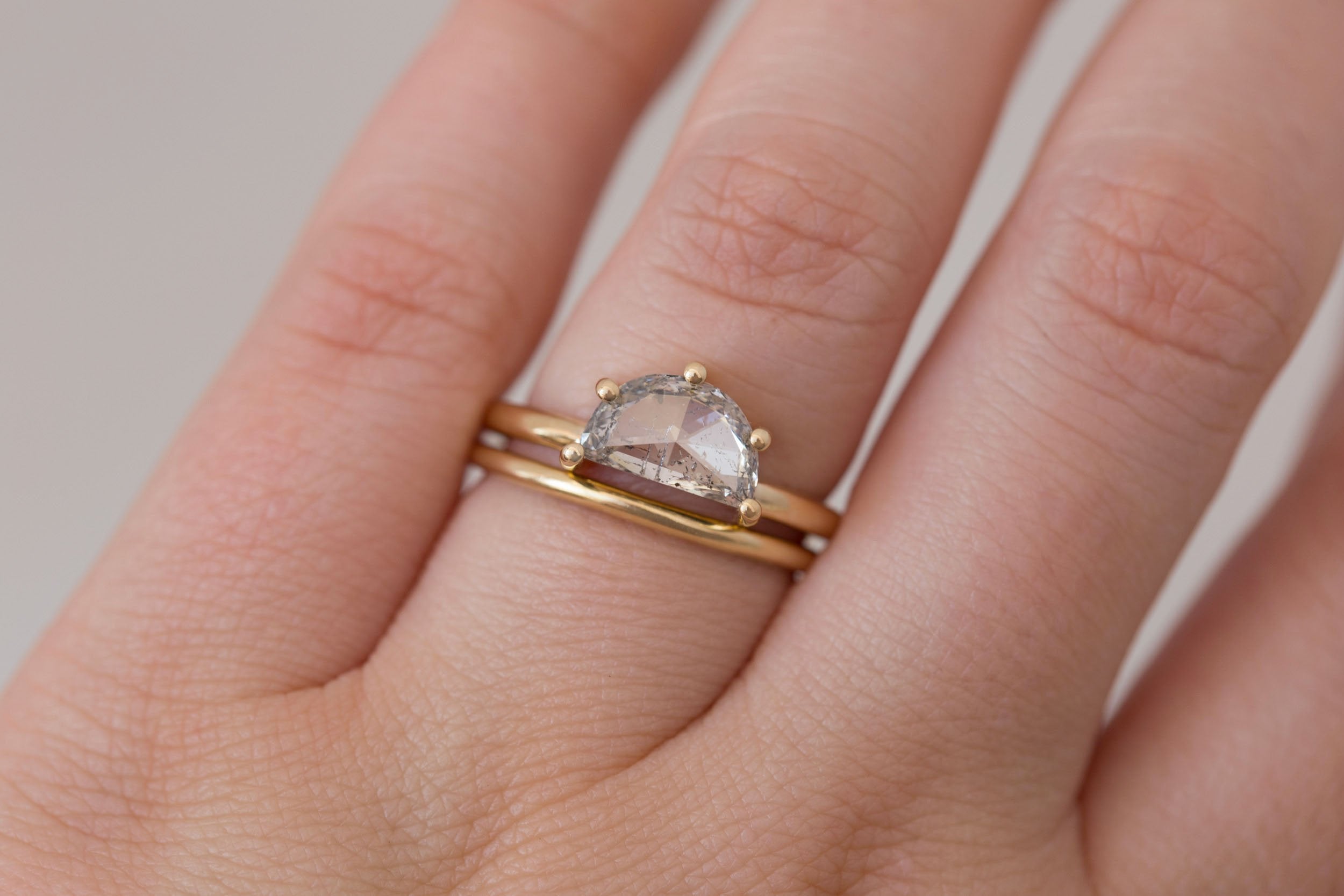 Briar Ring | Salt and Pepper Half Moon Solitaire Engagement Ring 1.50 ct | 14k Recycled Gold | One of a Kind