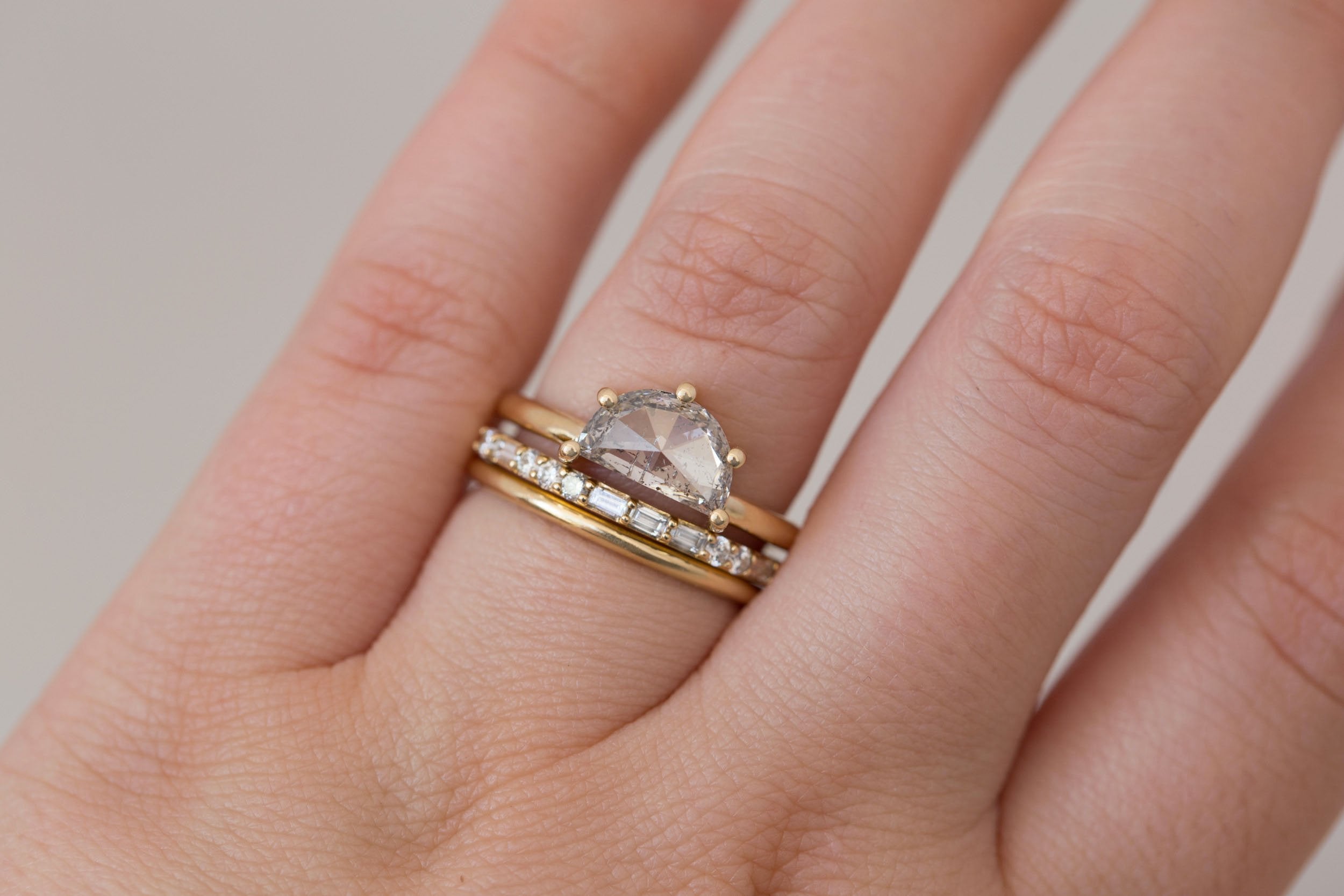 Briar Ring | Salt and Pepper Half Moon Solitaire Engagement Ring 1.50 ct | 14k Recycled Gold | One of a Kind