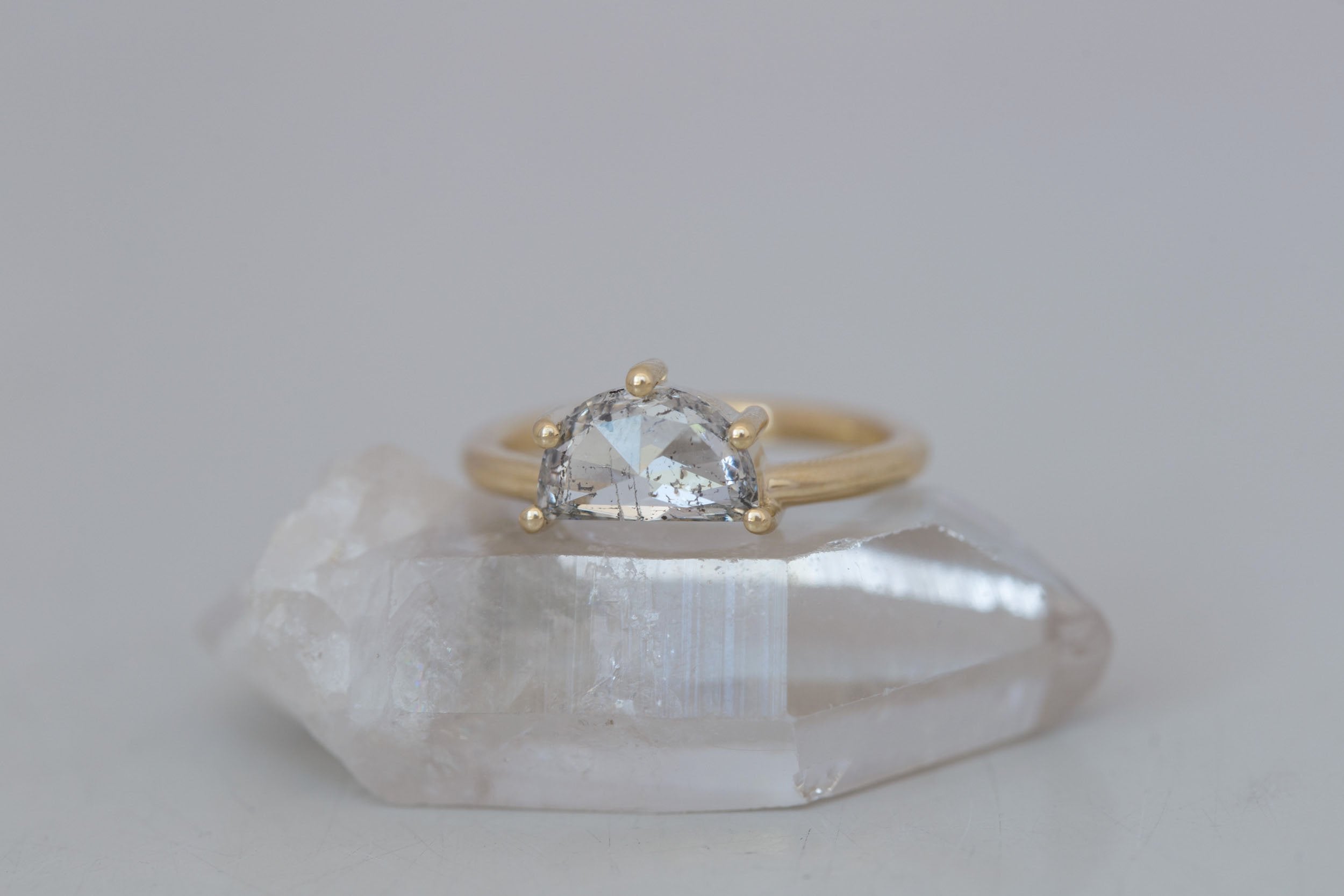 Briar Ring | Salt and Pepper Half Moon Solitaire Engagement Ring 1.50 ct | 14k Recycled Gold | One of a Kind