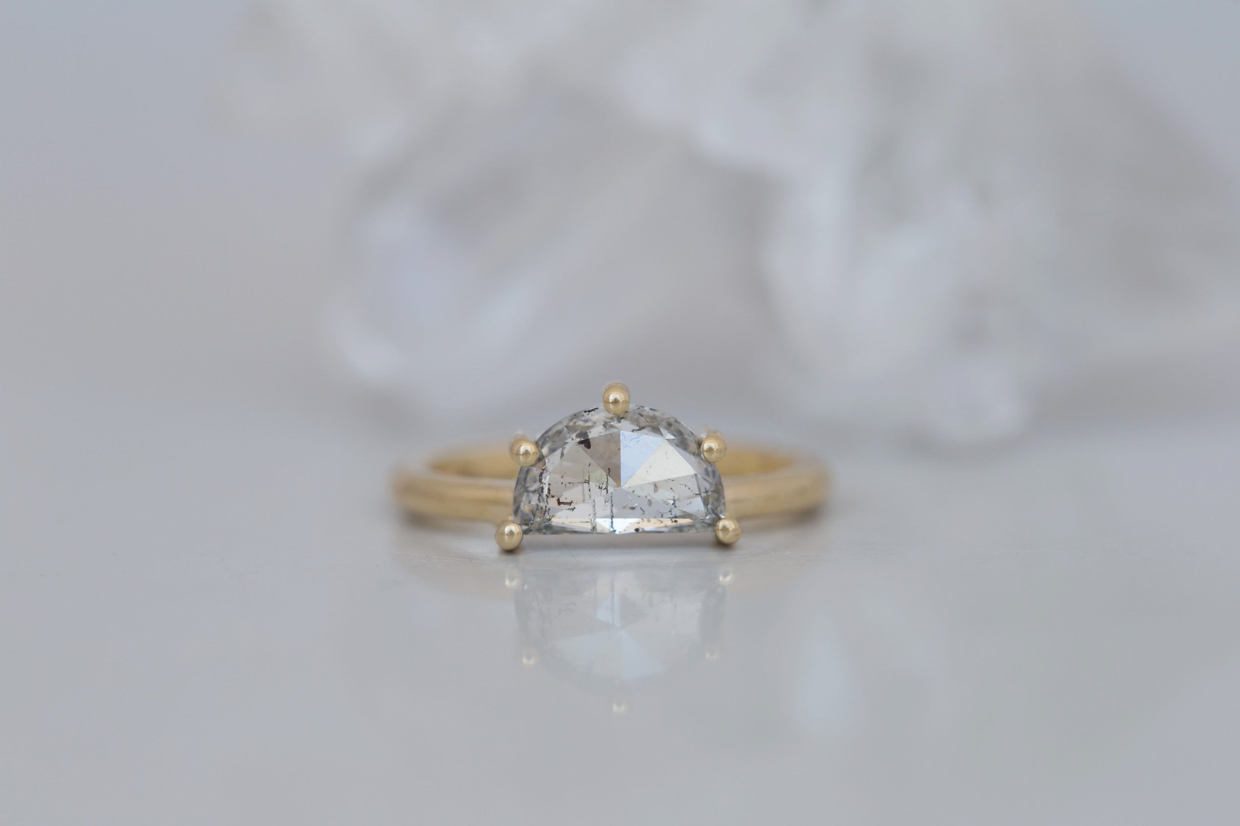 Briar Ring | Salt and Pepper Half Moon Solitaire Engagement Ring 1.50 ct | 14k Recycled Gold | One of a Kind