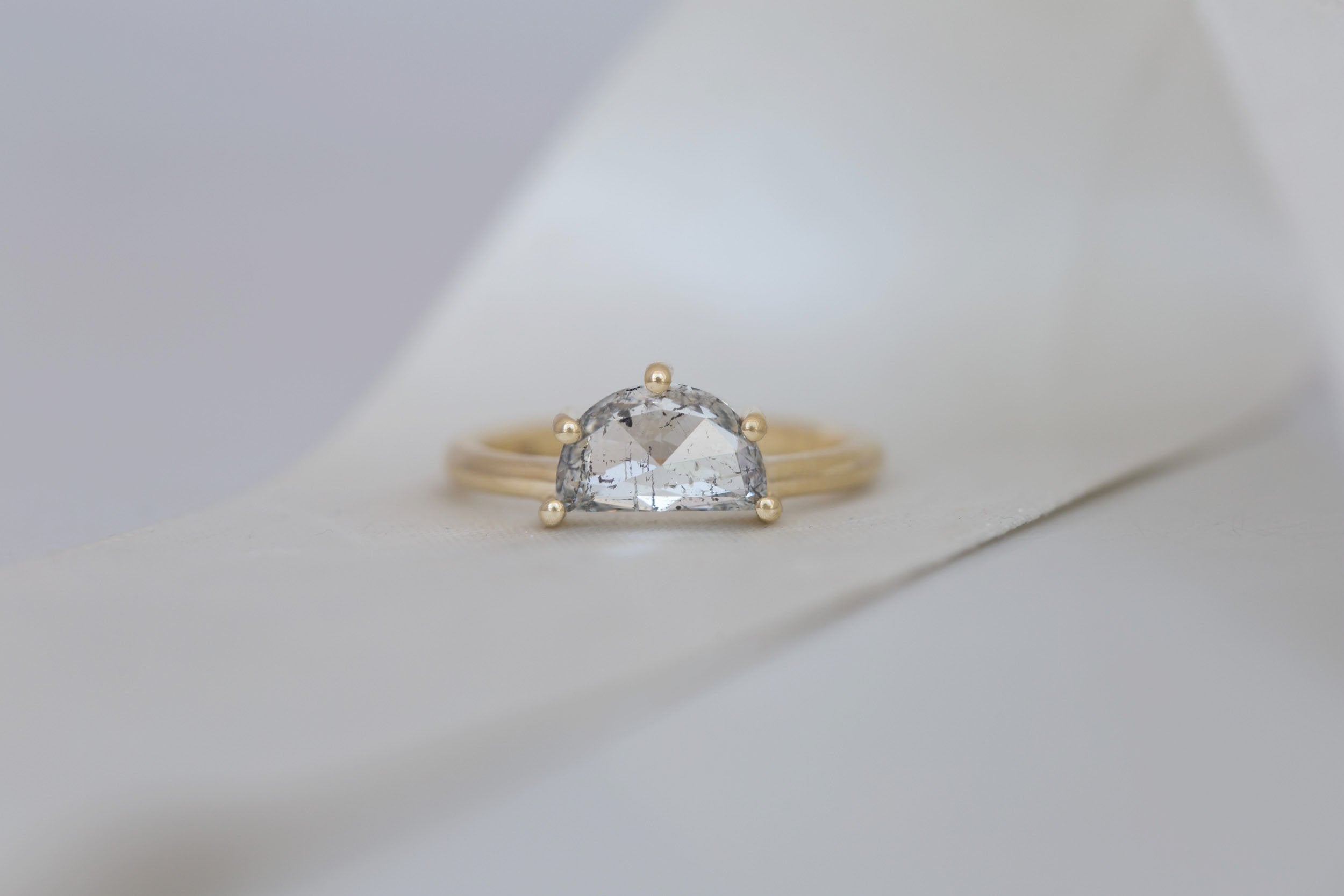 Briar Ring | Salt and Pepper Half Moon Solitaire Engagement Ring 1.50 ct | 14k Recycled Gold | One of a Kind