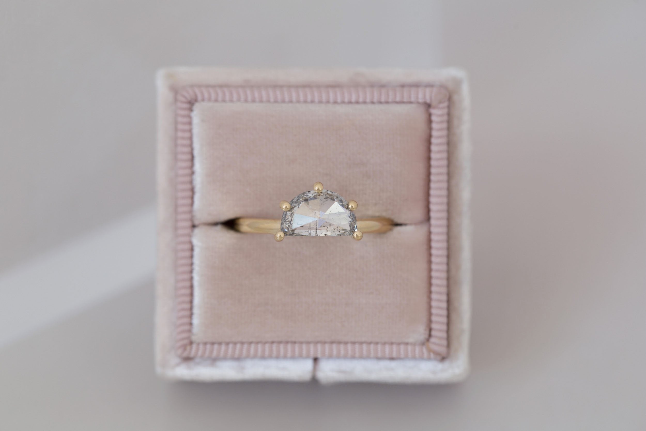 Briar Ring | Salt and Pepper Half Moon Solitaire Engagement Ring 1.50 ct | 14k Recycled Gold | One of a Kind