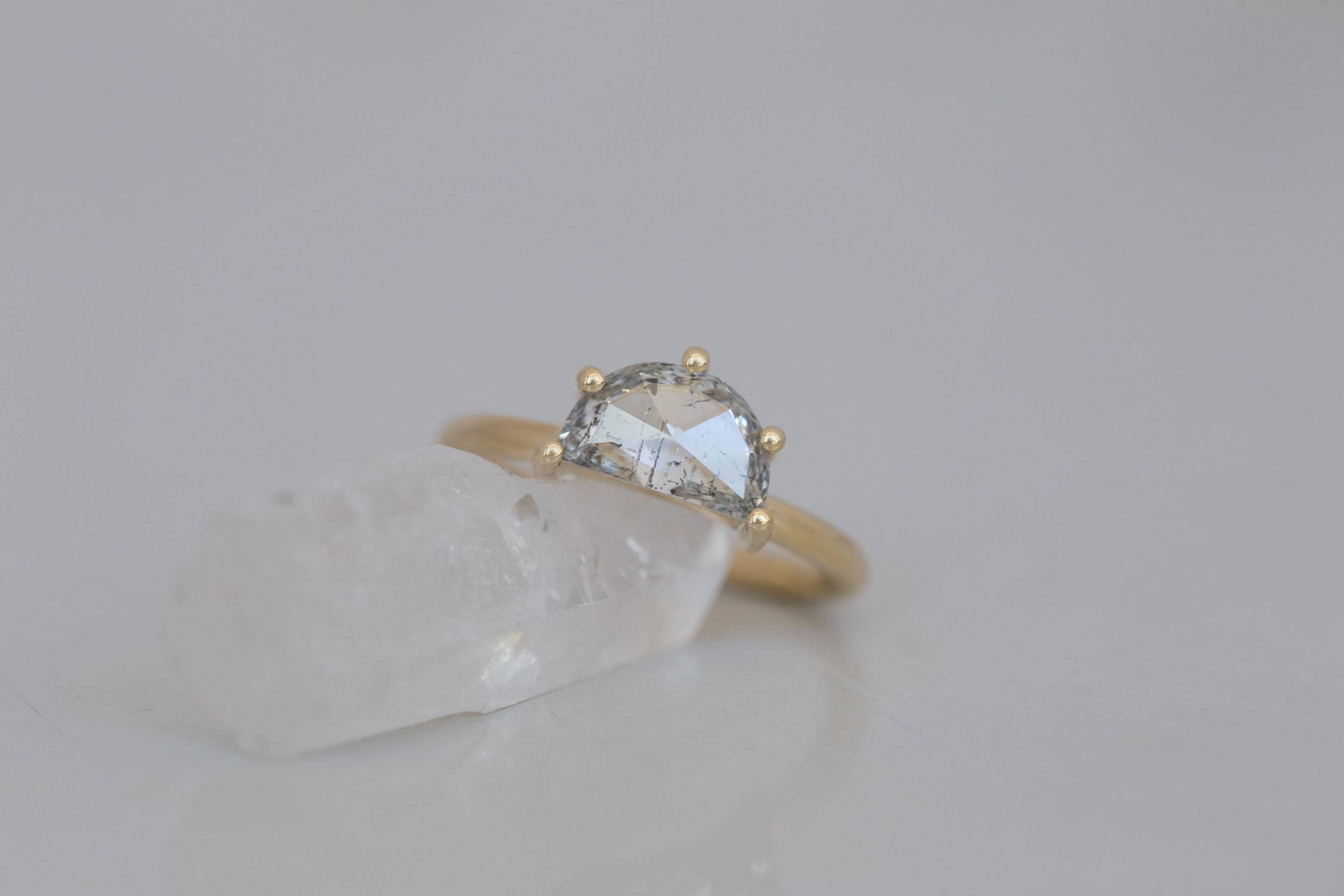 Briar Ring | Salt and Pepper Half Moon Solitaire Engagement Ring 1.50 ct | 14k Recycled Gold | One of a Kind