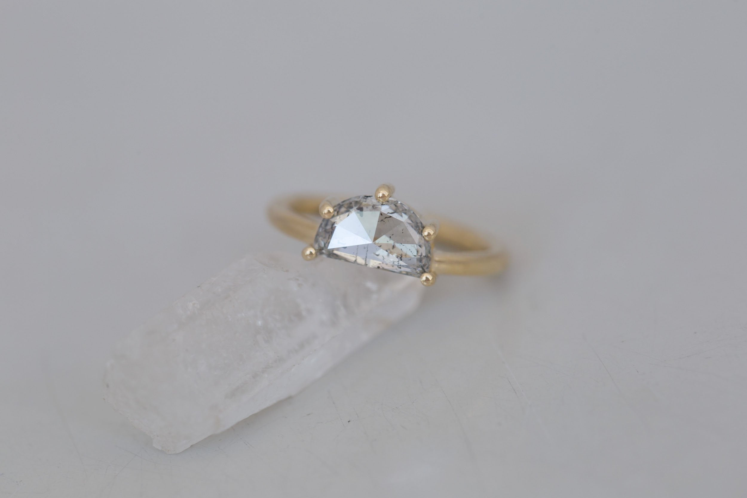 Briar Ring | Salt and Pepper Half Moon Solitaire Engagement Ring 1.50 ct | 14k Recycled Gold | One of a Kind
