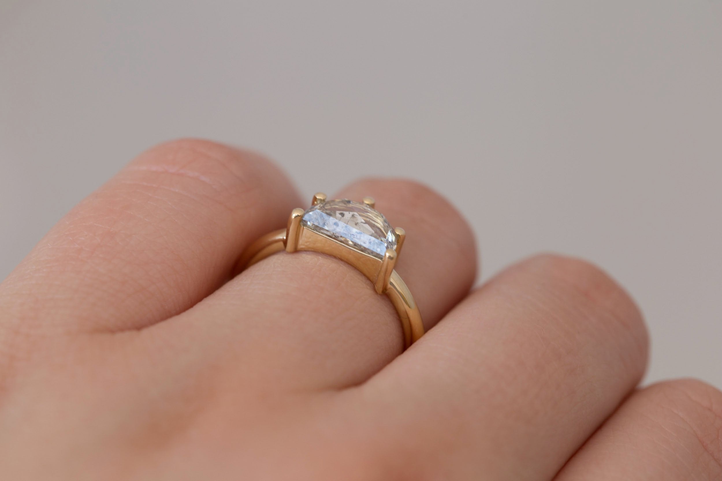 Briar Ring | Salt and Pepper Half Moon Solitaire Engagement Ring 1.50 ct | 14k Recycled Gold | One of a Kind