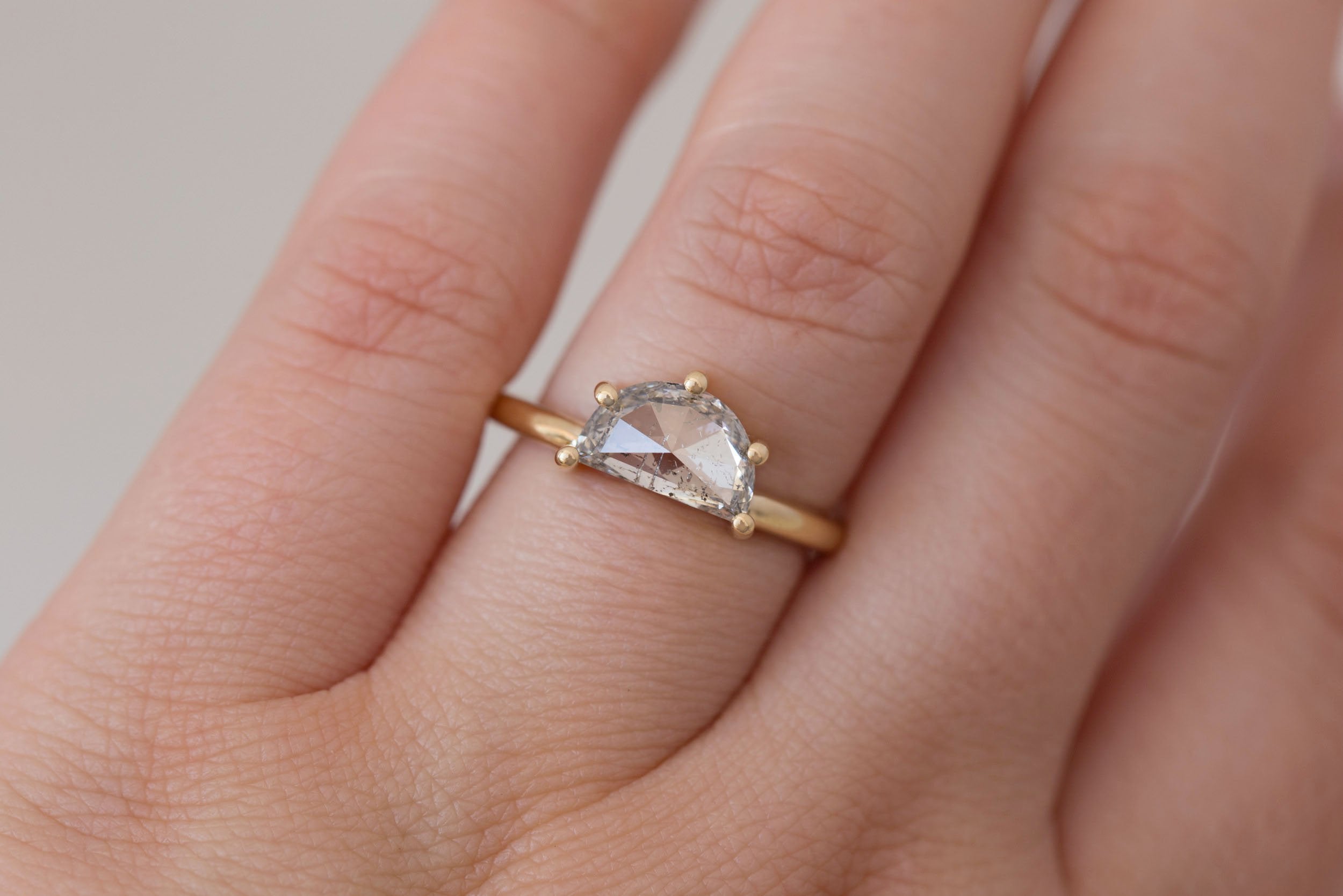 Briar Ring | Salt and Pepper Half Moon Solitaire Engagement Ring 1.50 ct | 14k Recycled Gold | One of a Kind