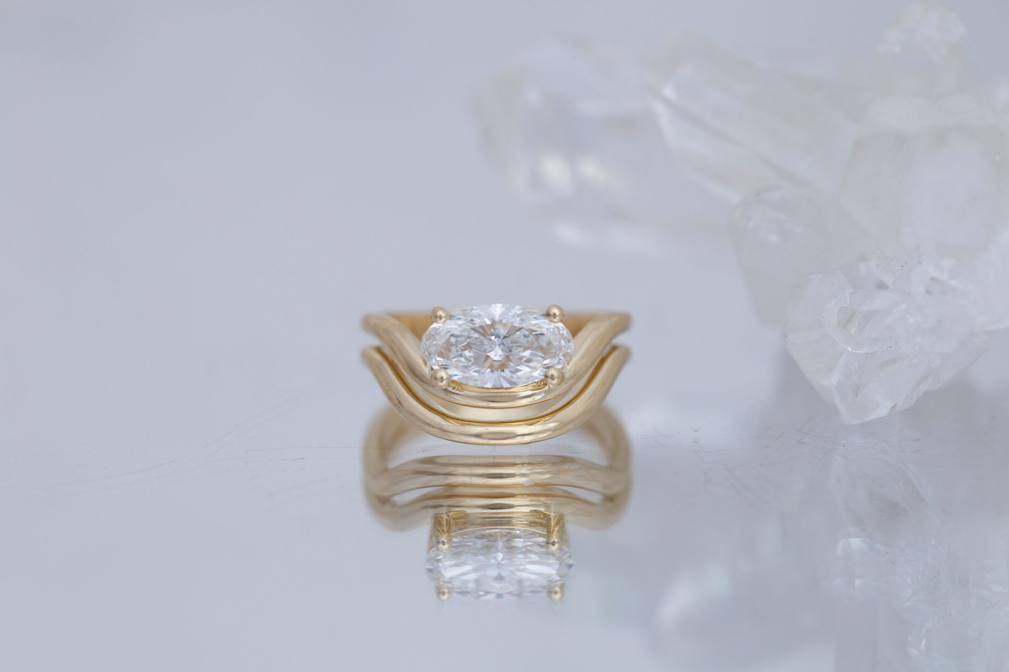 Hayes Ring | Lab Moval Solitaire + Double Curved Band Engagement Ring 1.53 ct | 14k Recycled Gold | One of a Kind