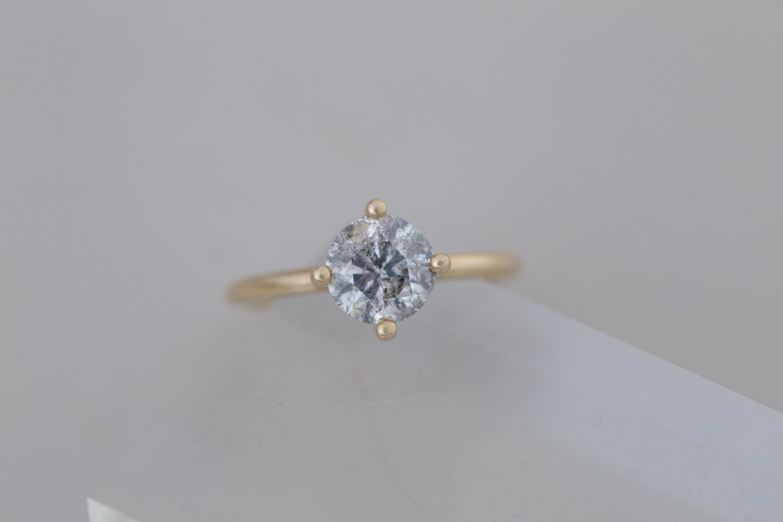 Leta Ring | Salt and Pepper Round Diamond Compass Set Solitaire Engagement Ring 1.50 ct | 14k Recycled Gold | One of a Kind