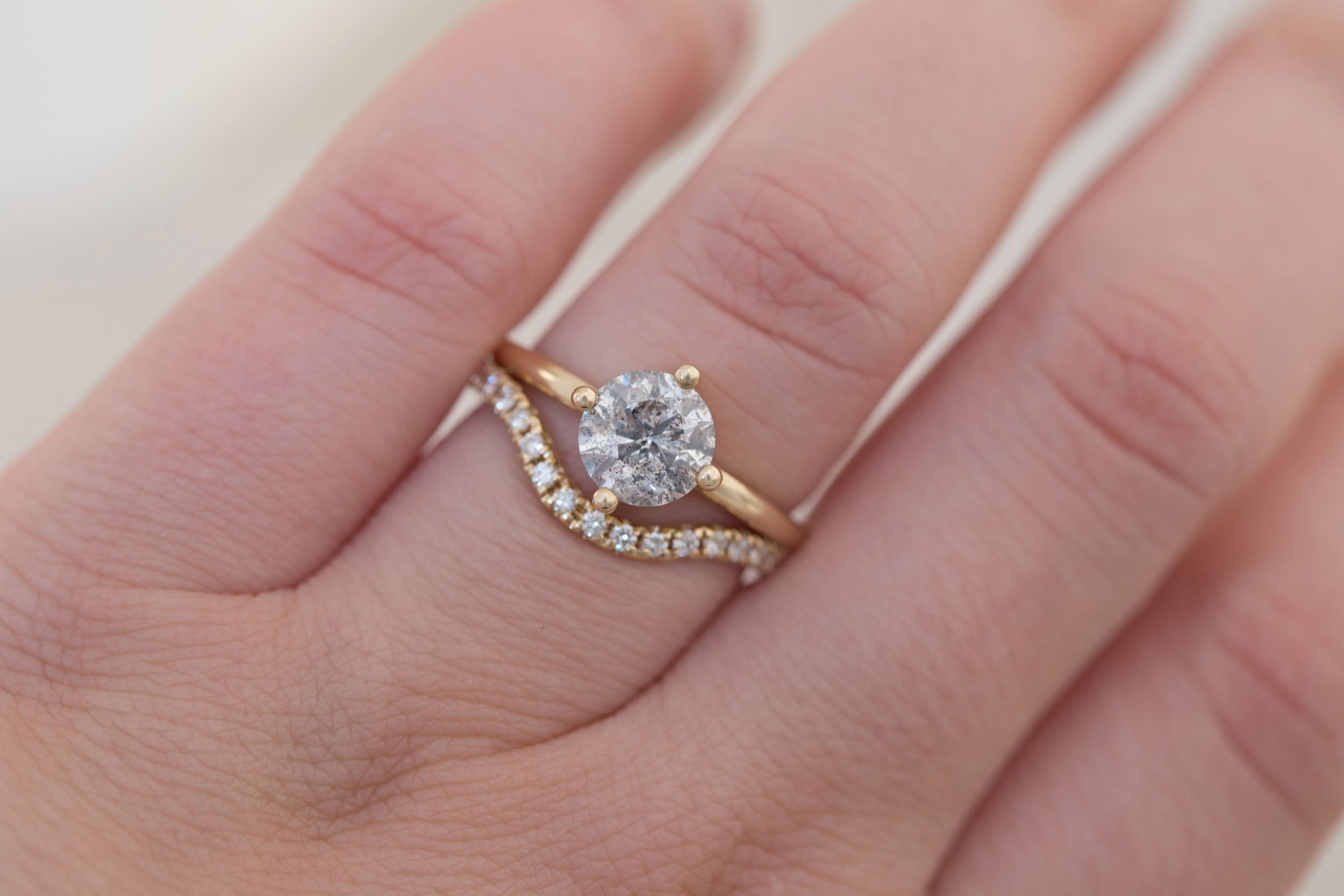 Leta Ring | Salt and Pepper Round Diamond Compass Set Solitaire Engagement Ring 1.50 ct | 14k Recycled Gold | One of a Kind
