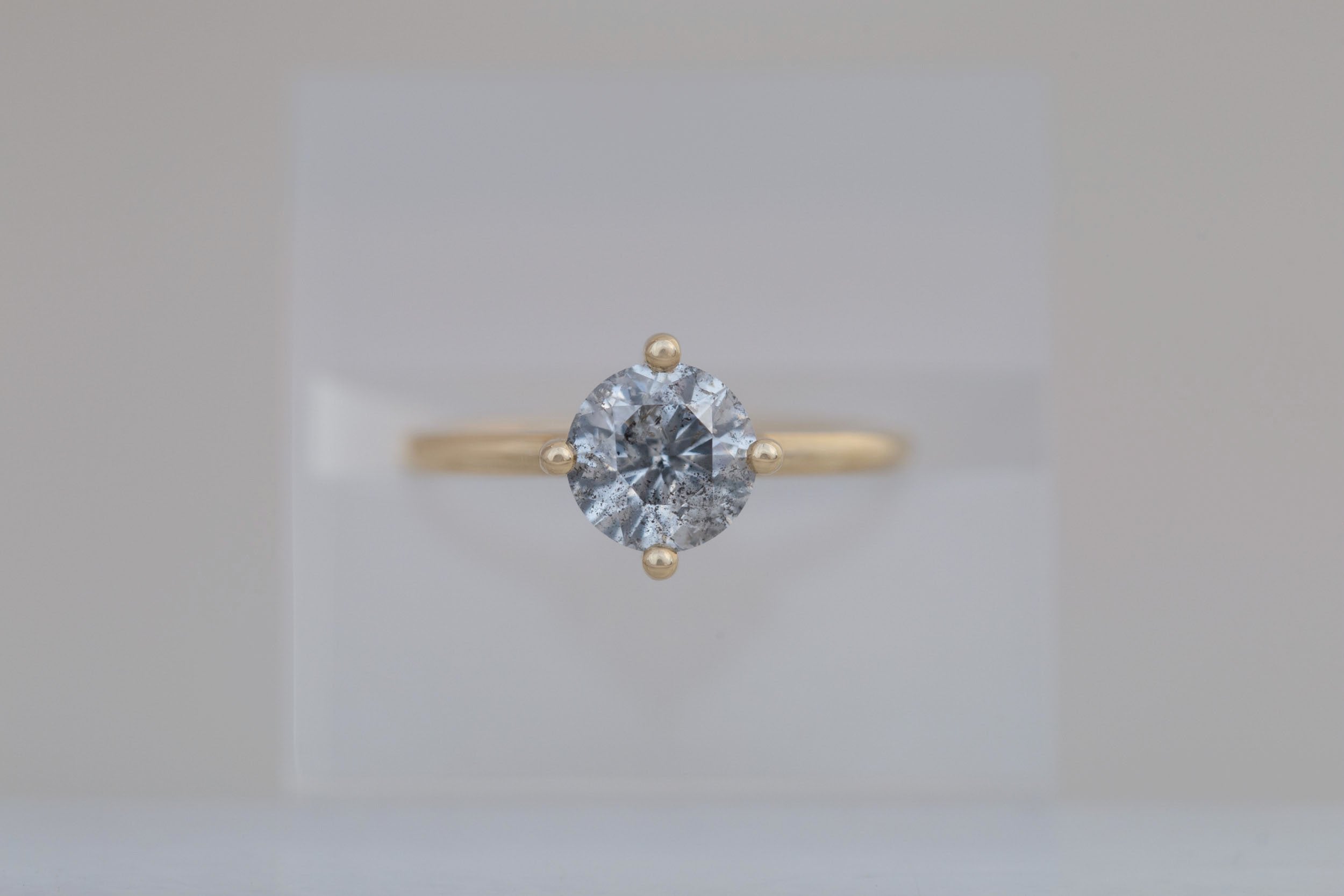 Leta Ring | Salt and Pepper Round Diamond Compass Set Solitaire Engagement Ring 1.50 ct | 14k Recycled Gold | One of a Kind