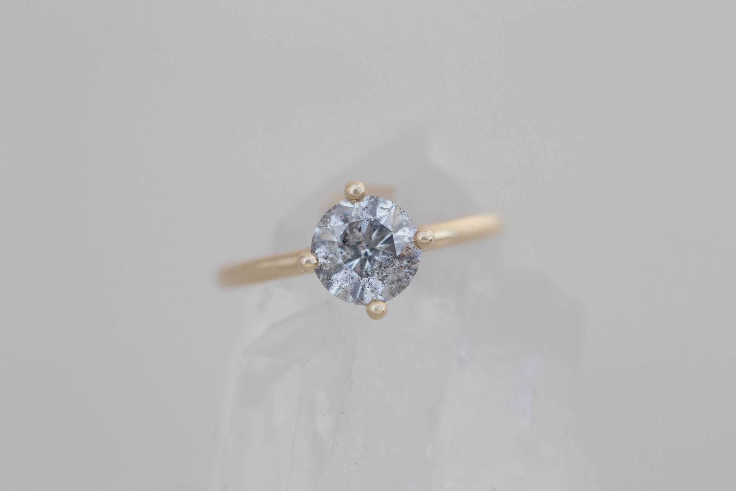 Leta Ring | Salt and Pepper Round Diamond Compass Set Solitaire Engagement Ring 1.50 ct | 14k Recycled Gold | One of a Kind