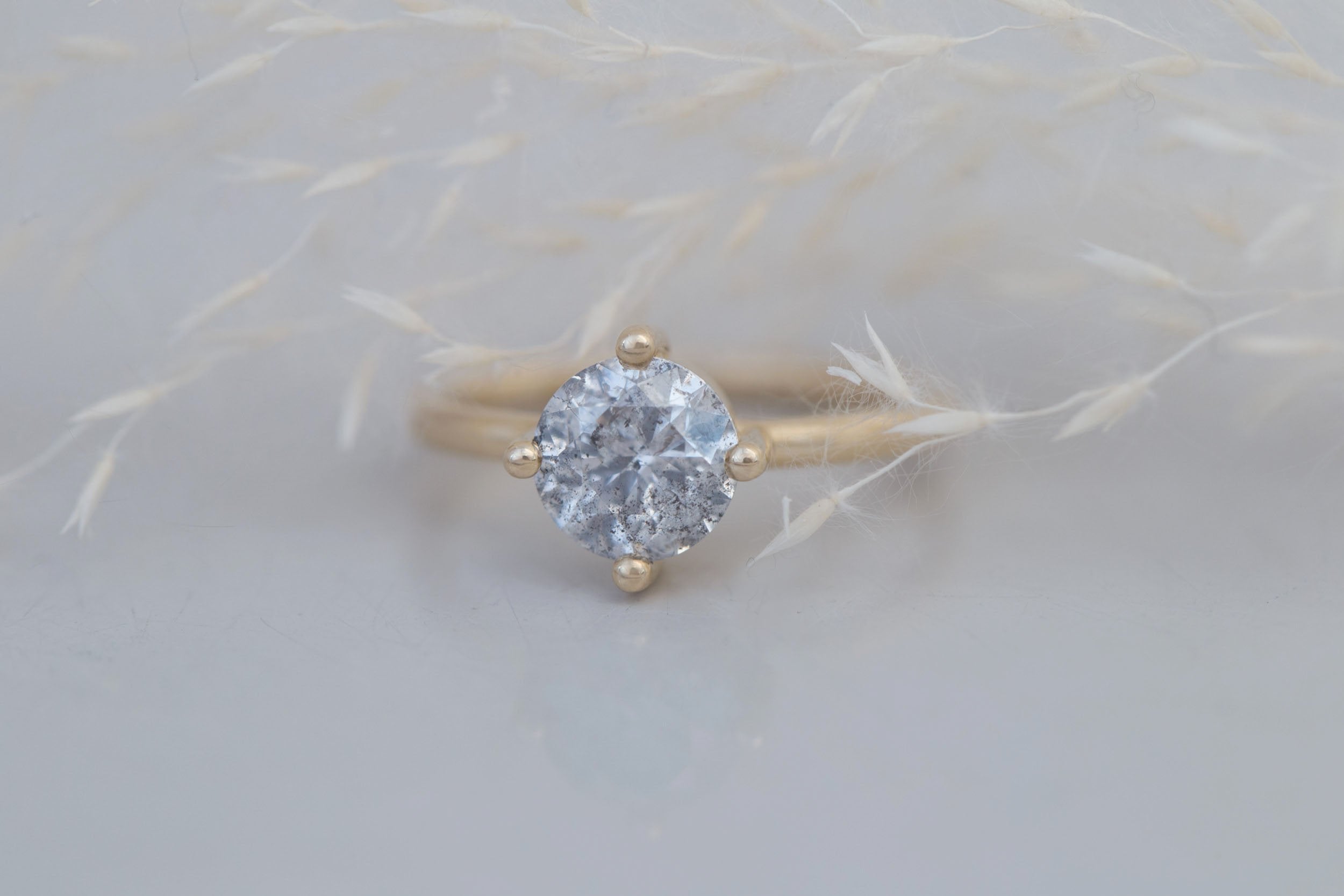 Leta Ring | Salt and Pepper Round Diamond Compass Set Solitaire Engagement Ring 1.50 ct | 14k Recycled Gold | One of a Kind