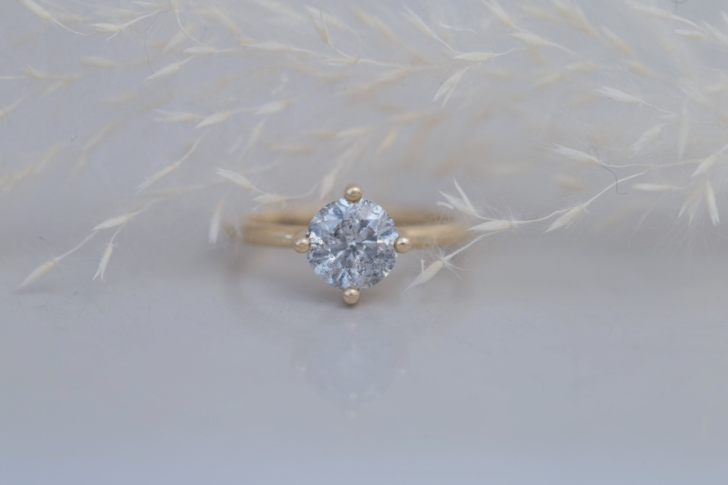 Leta Ring | Salt and Pepper Round Diamond Compass Set Solitaire Engagement Ring 1.50 ct | 14k Recycled Gold | One of a Kind