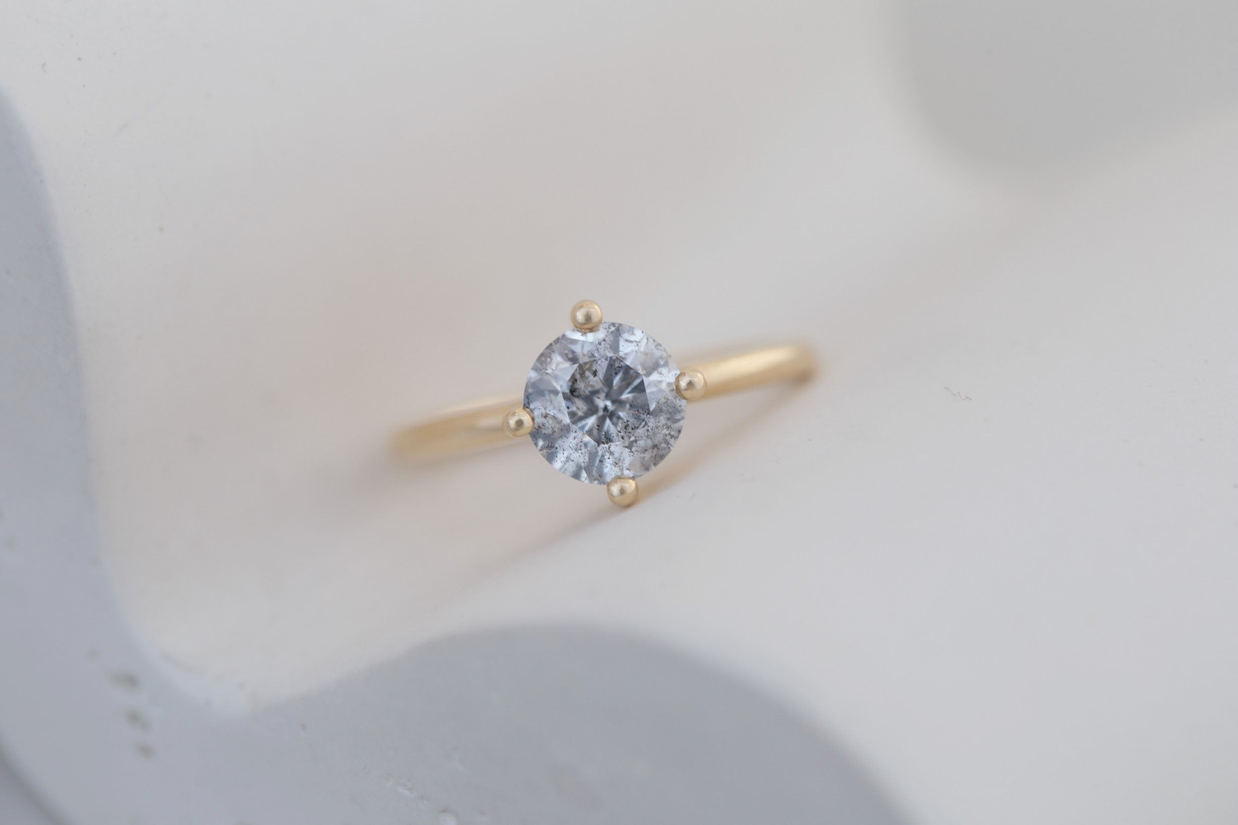 Leta Ring | Salt and Pepper Round Diamond Compass Set Solitaire Engagement Ring 1.50 ct | 14k Recycled Gold | One of a Kind