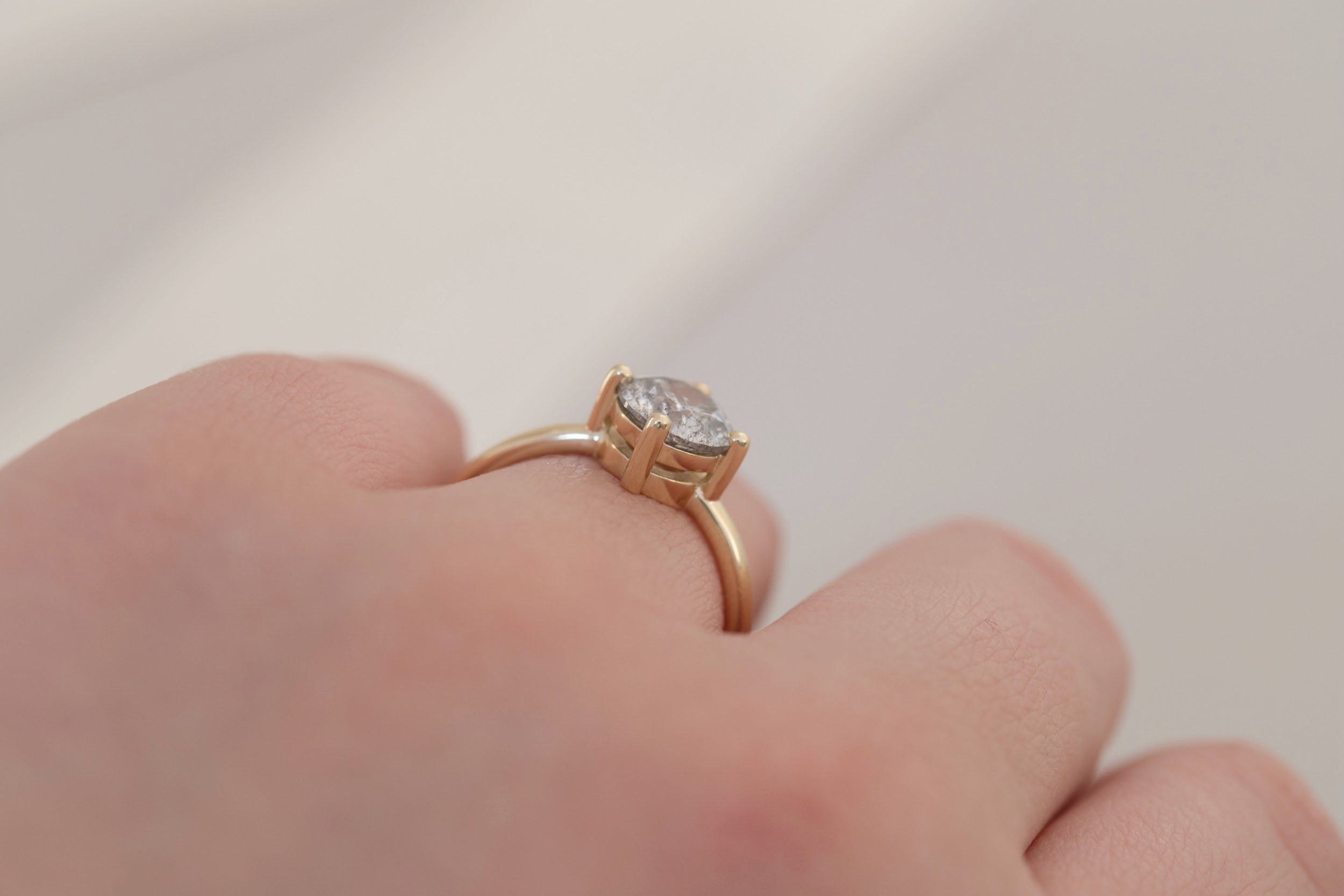 Leta Ring | Salt and Pepper Round Diamond Compass Set Solitaire Engagement Ring 1.50 ct | 14k Recycled Gold | One of a Kind