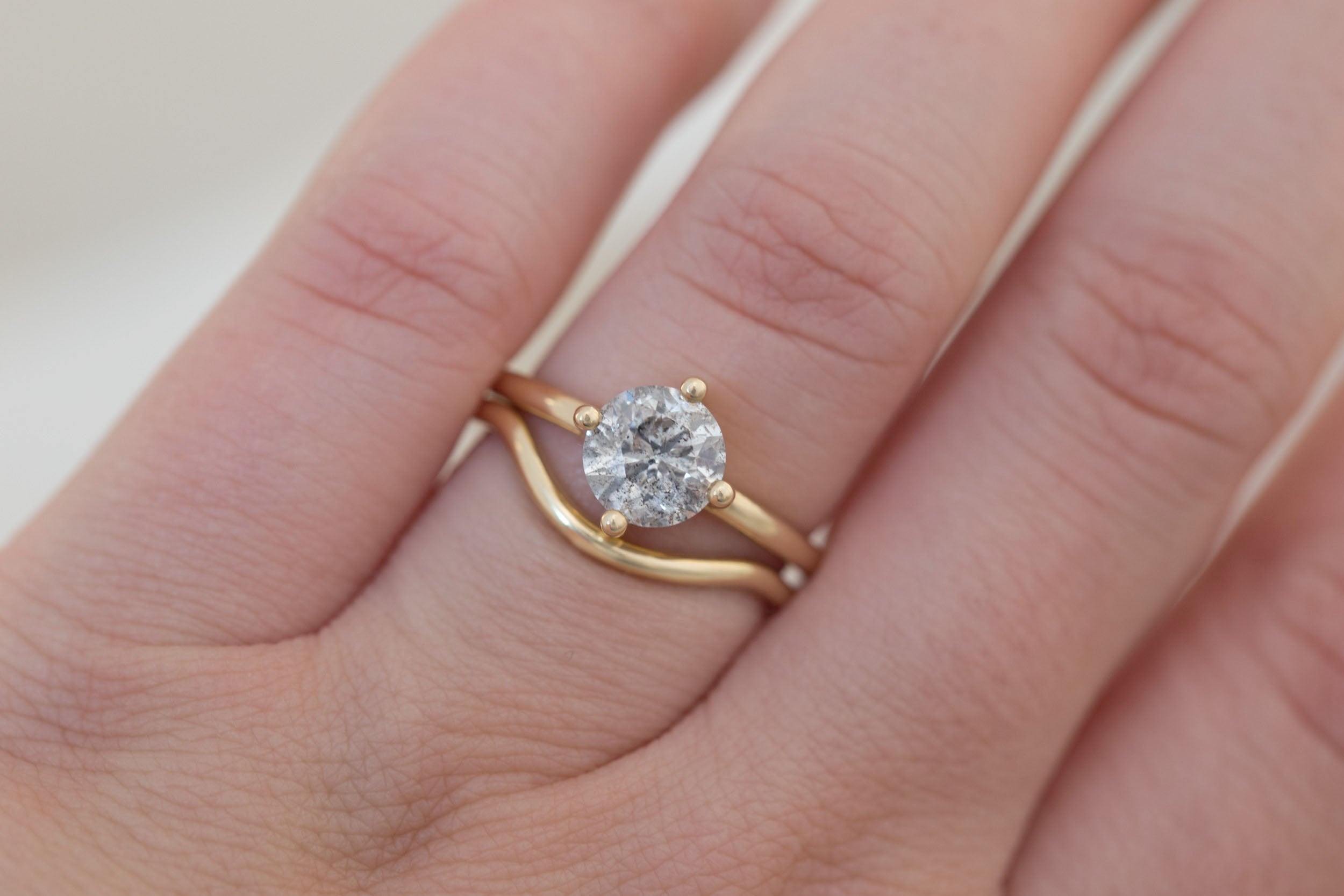 Leta Ring | Salt and Pepper Round Diamond Compass Set Solitaire Engagement Ring 1.50 ct | 14k Recycled Gold | One of a Kind