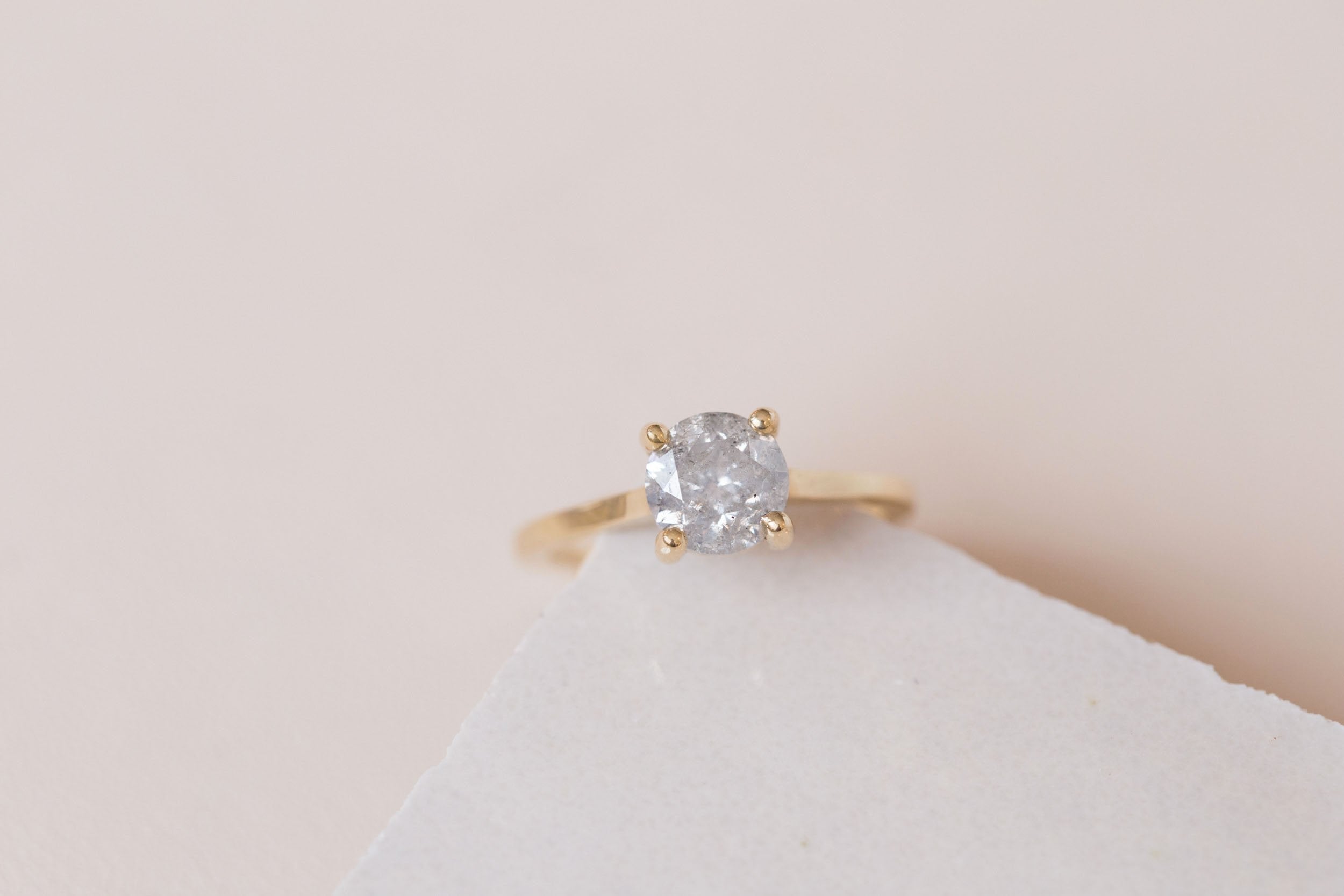 Briar Ring | Round Salt and Pepper Diamond Solitaire Engagement Ring 1.51 ct | 14k Recycled Gold