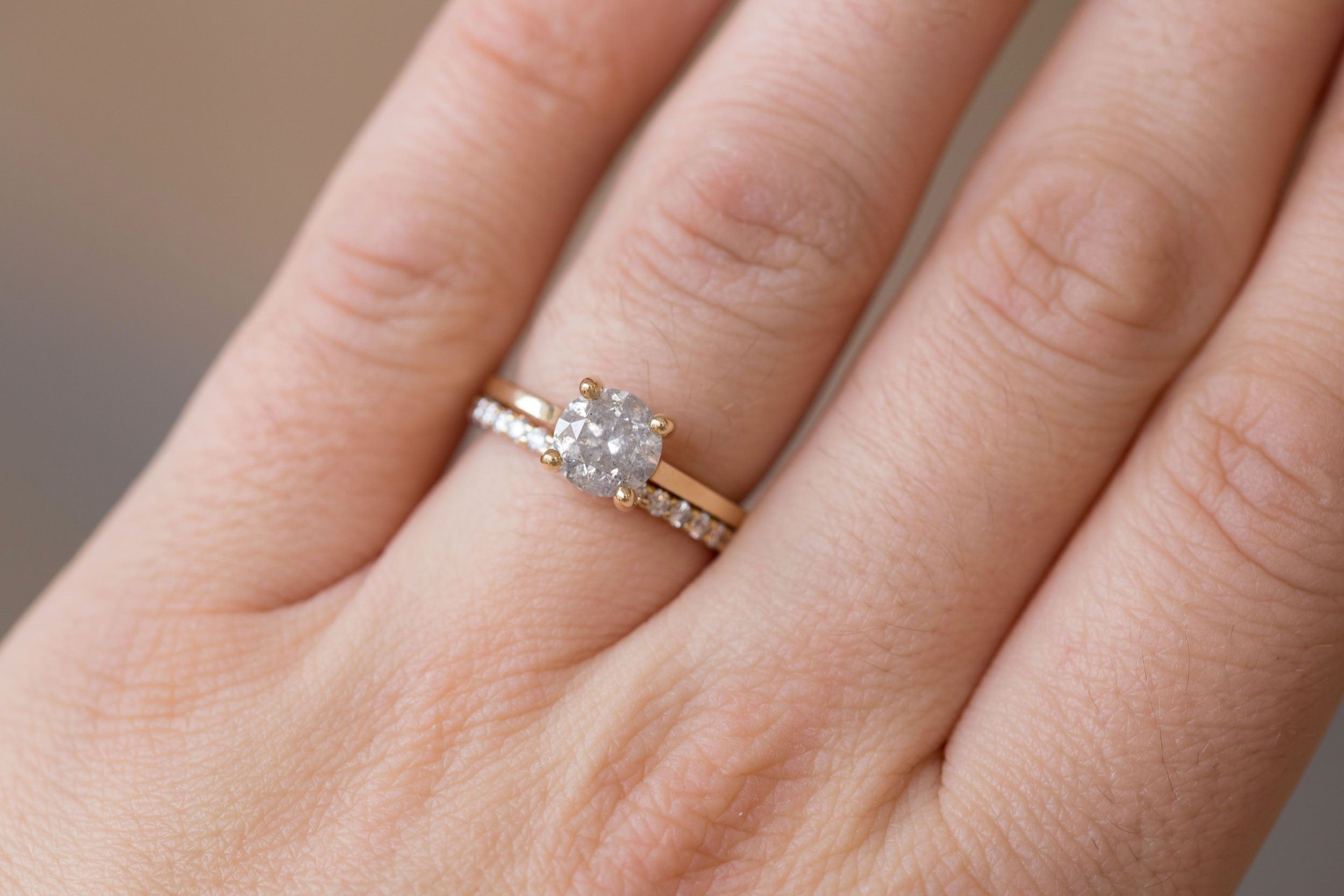 Briar Ring | Round Salt and Pepper Diamond Solitaire Engagement Ring 1.51 ct | 14k Recycled Gold